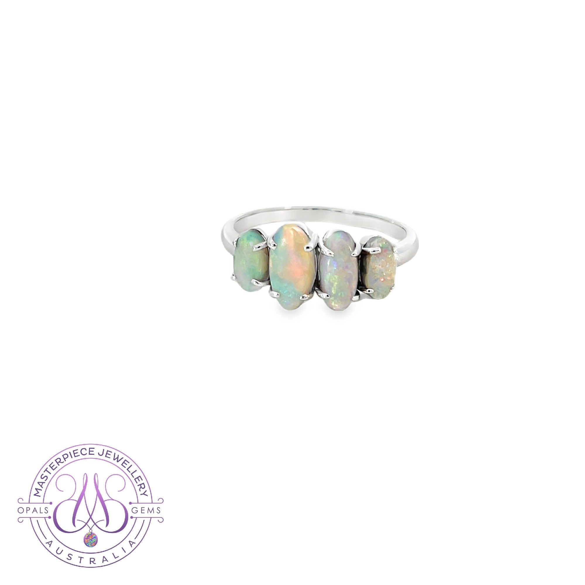 Sterling Silver half eternity Black Opal 1.95ct ring