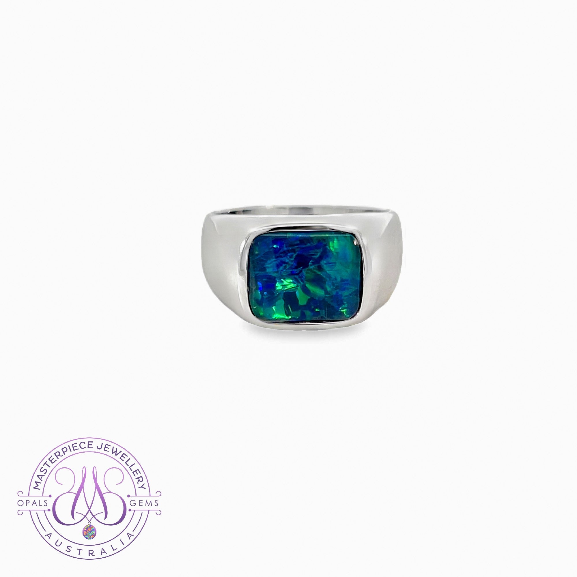 Sterling Silver Opal triplet 10x11.5mm Blue Green ring