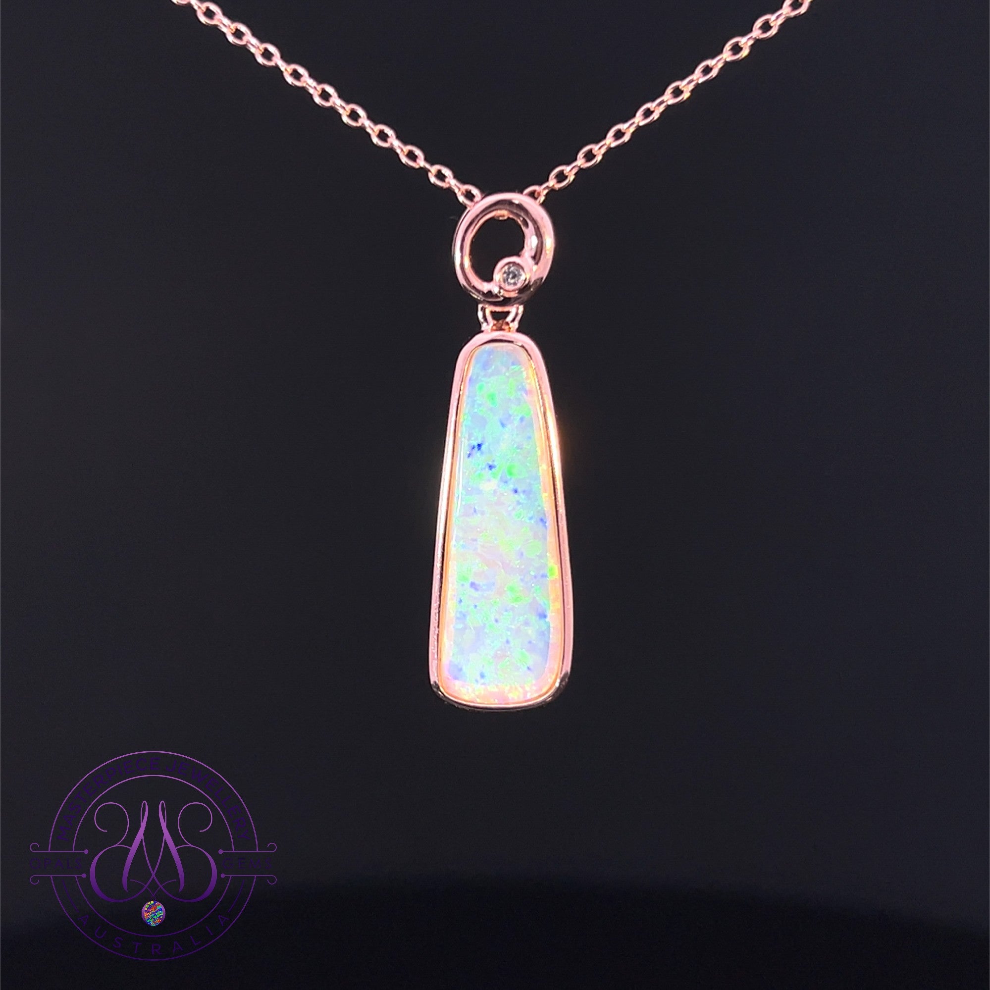 Rose Gold plated Silver 2.45ct Crystal Opal long pendant