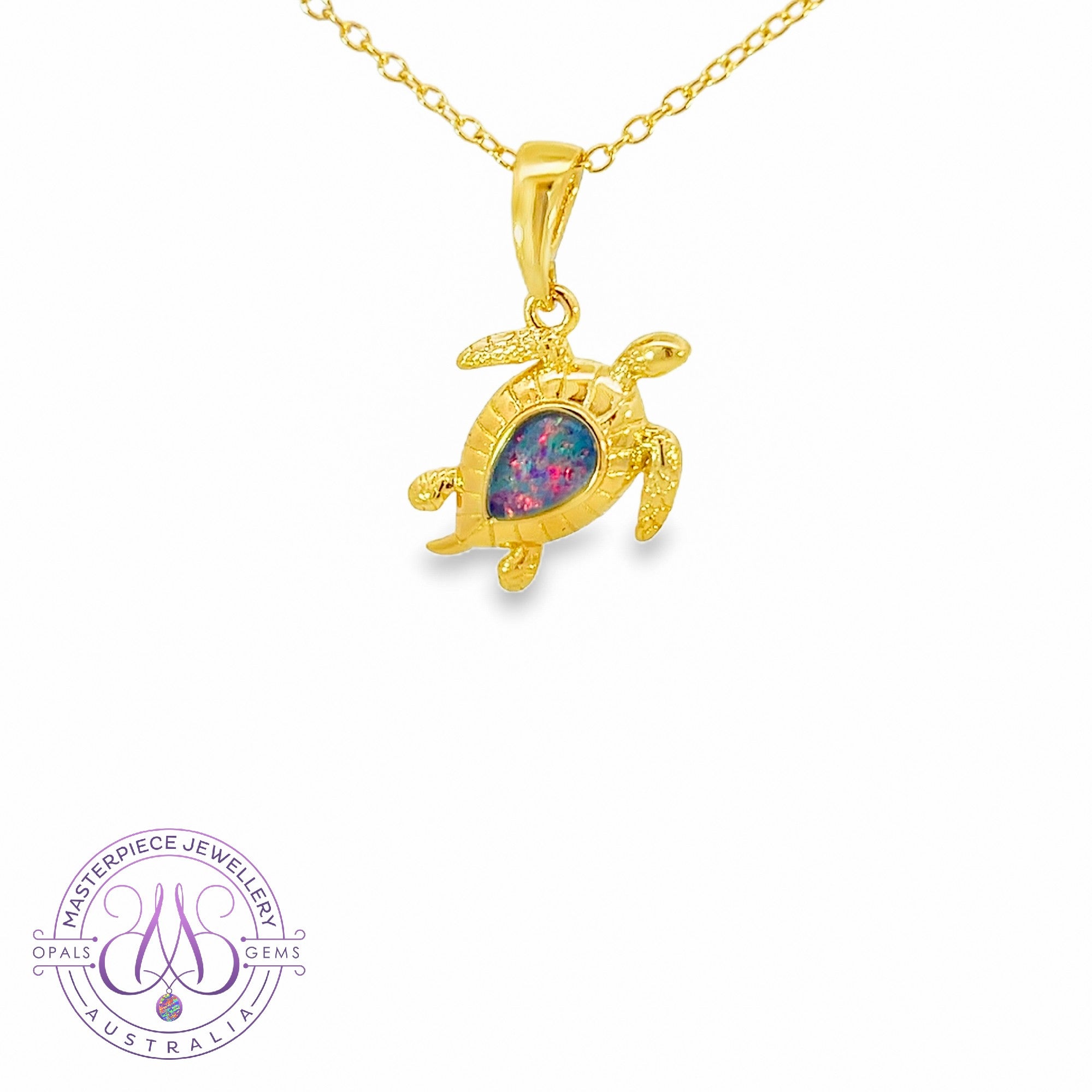 Gold Plated Silver Turtle 6x4mm pearshape Opal triplet pendant
