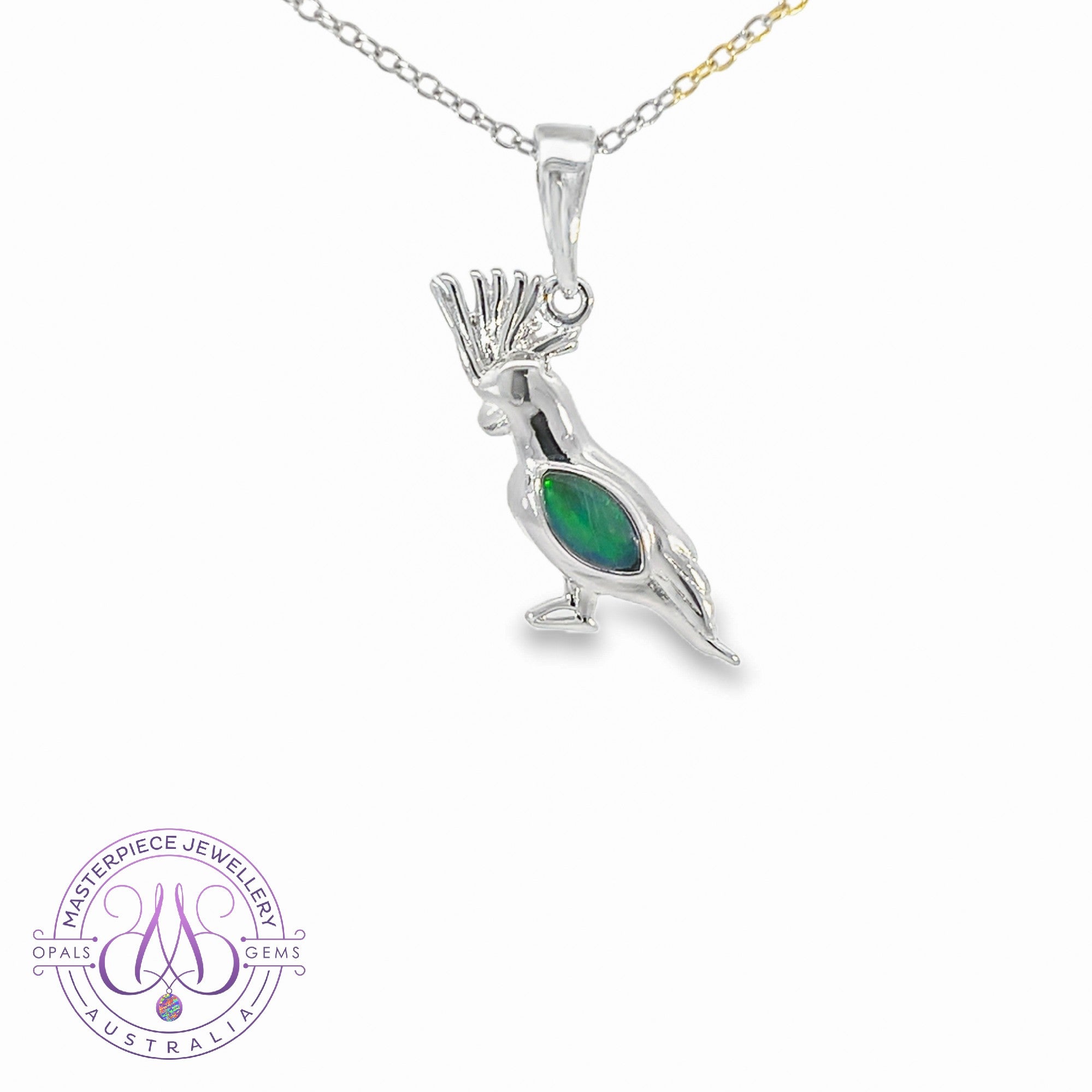 Sterling Silver Cockatoo Bird Marquise opal pendant