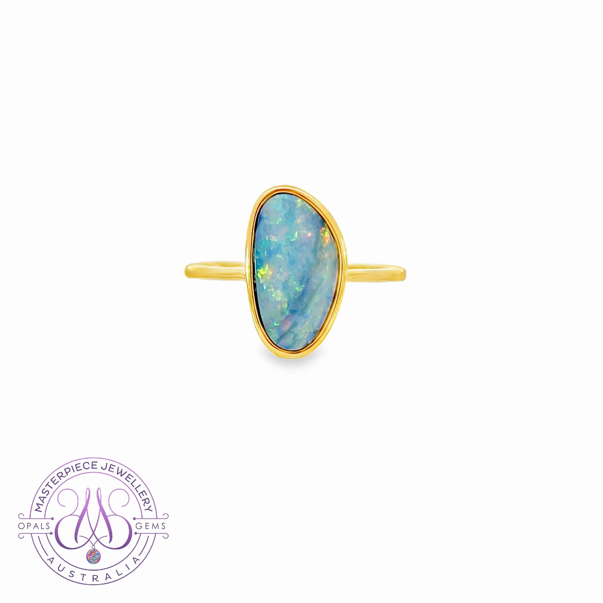 Gold Plated silver Opal 16x10mm doublet ring