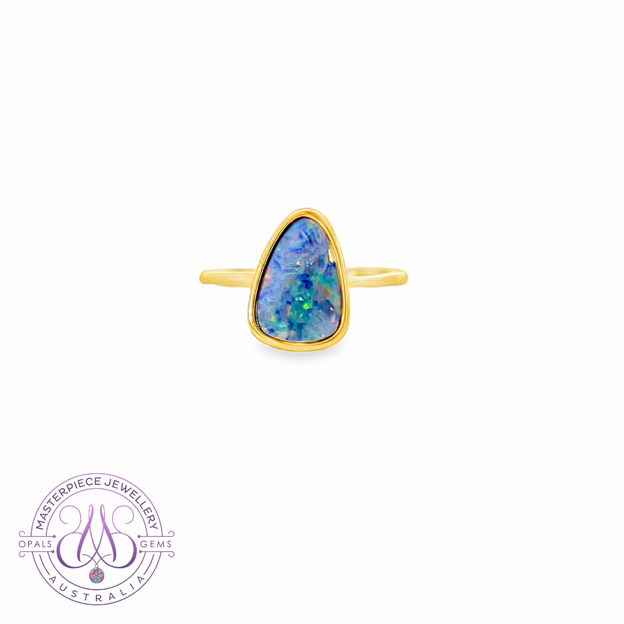 Gold plated silver Opal 12x9mm doublet ring