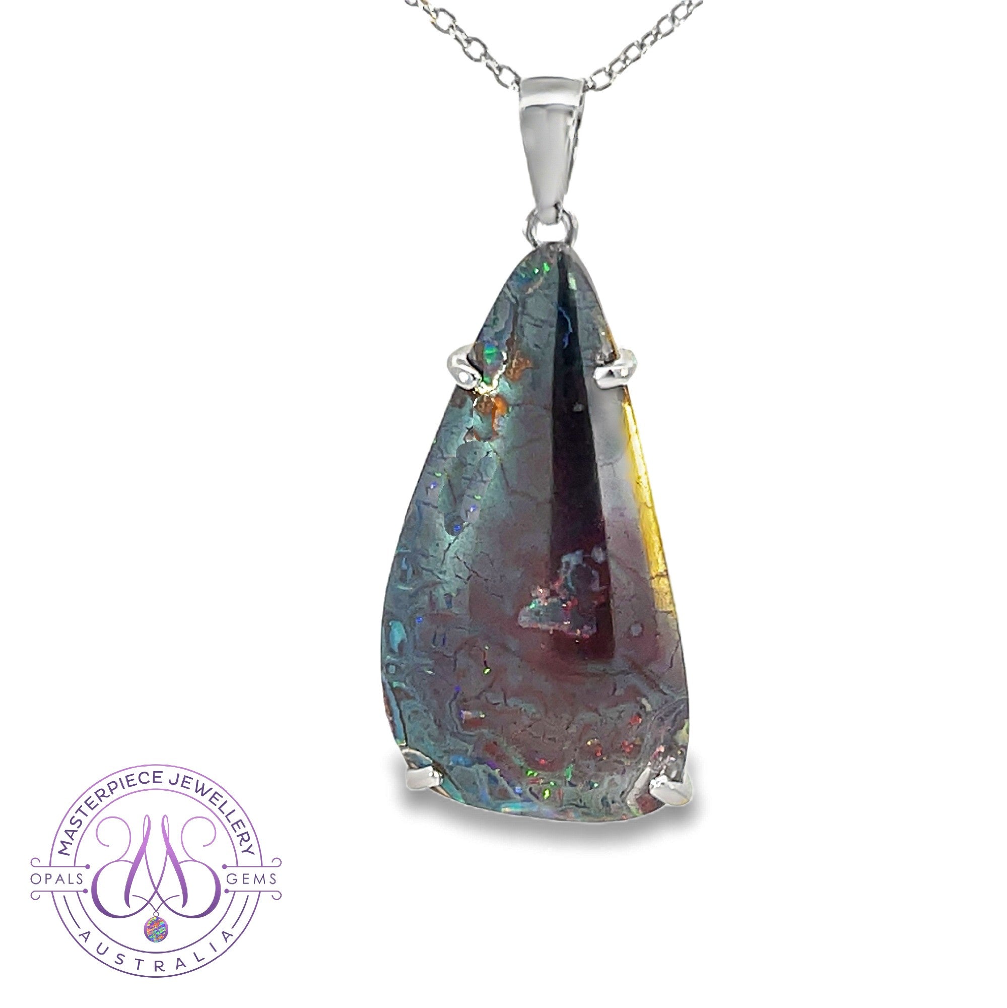 Silver large Matrix Opal 32x16mm pendant