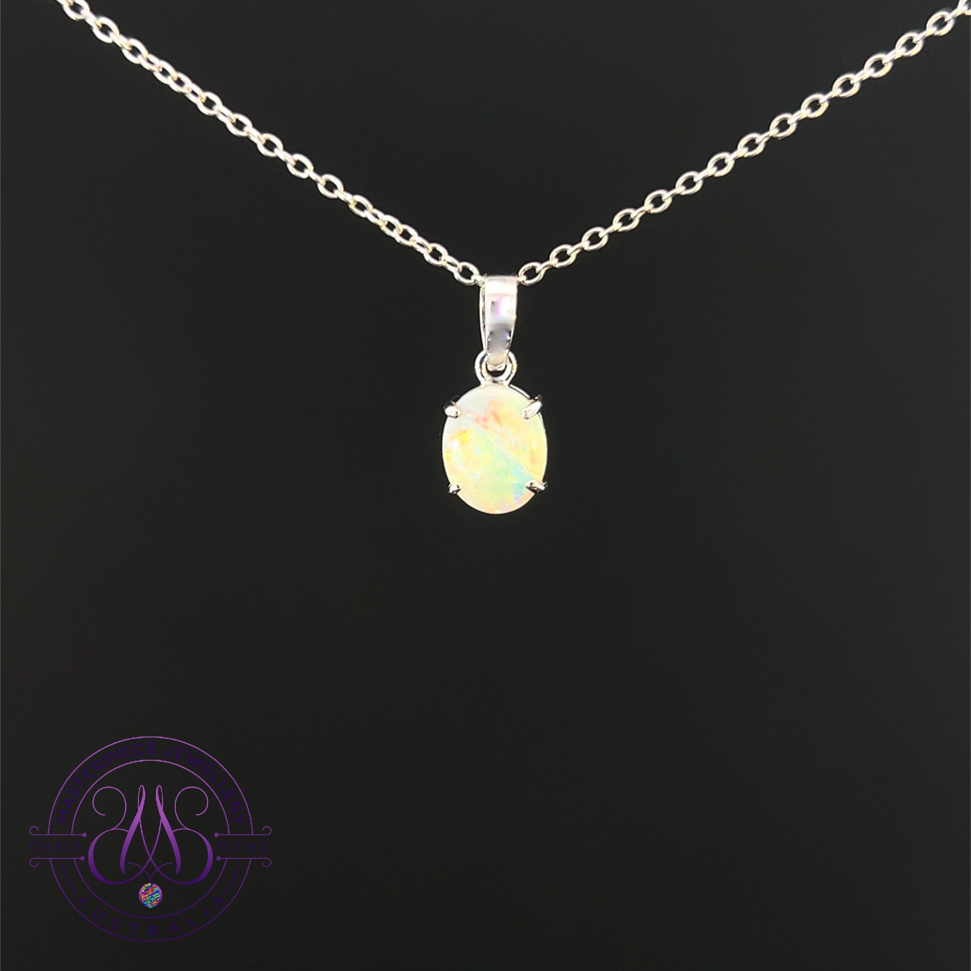 9kt White Gold Black Opal 0.5ct pendant