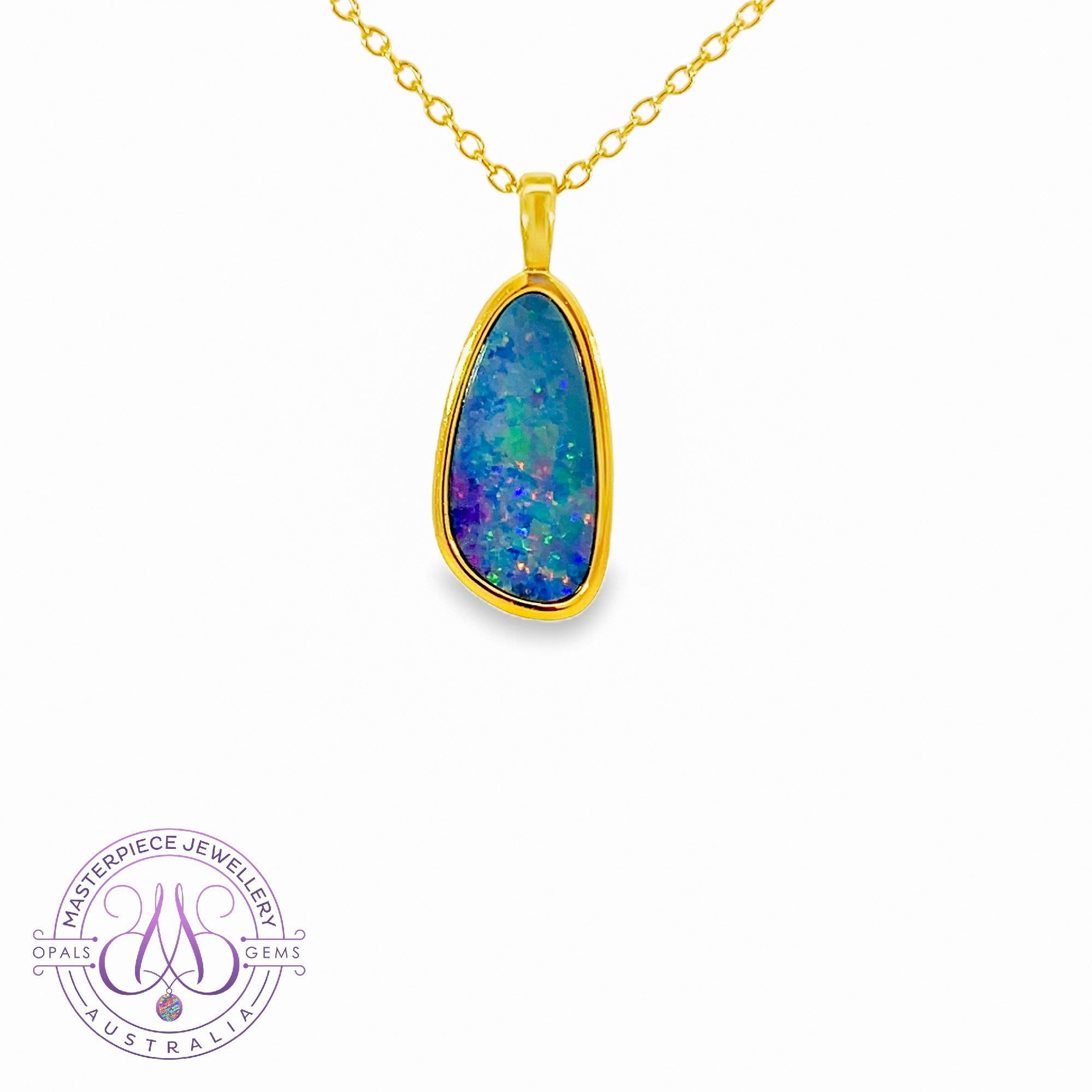 Gold plated Silver Opal 17x9mm doublet pendant
