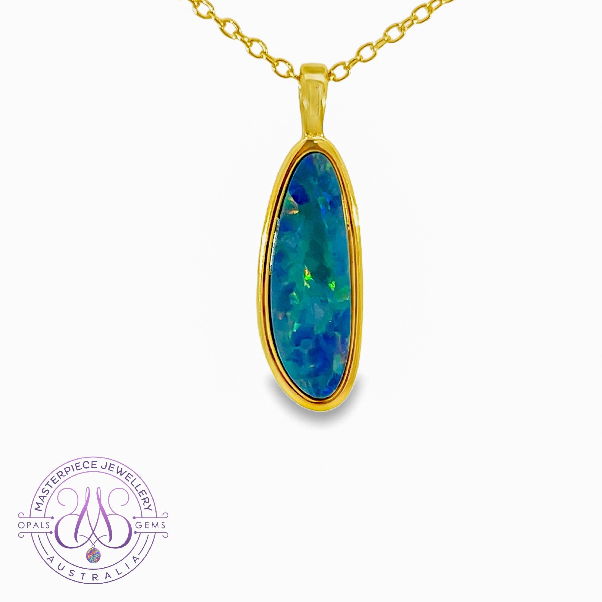 Gold Plated Sterling Silver Opal doublet 18x7mm pendant