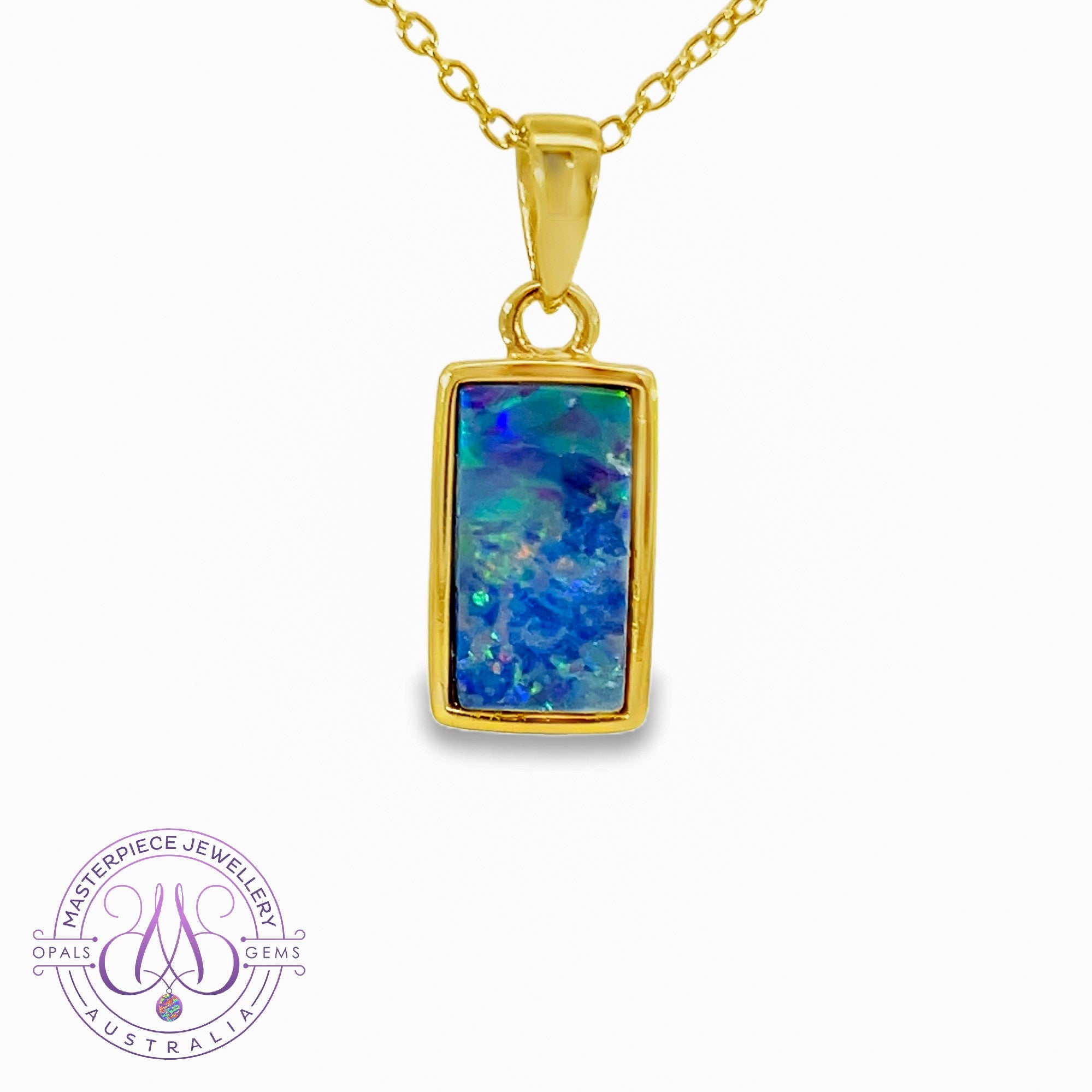 Gold Plated Silver Opal doublet rectangular pendant