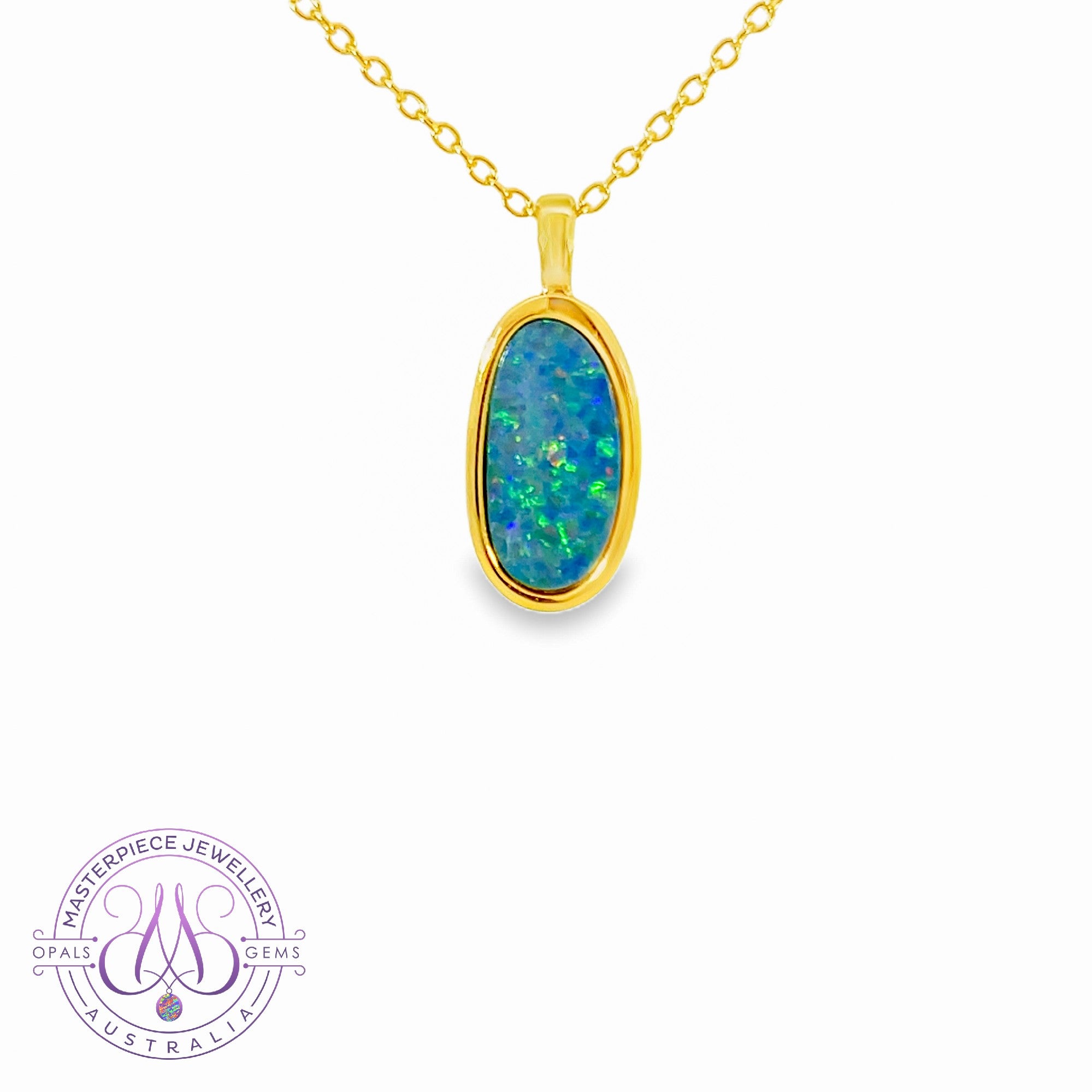 Gold plated silver opal doublet 15x8mm pendant