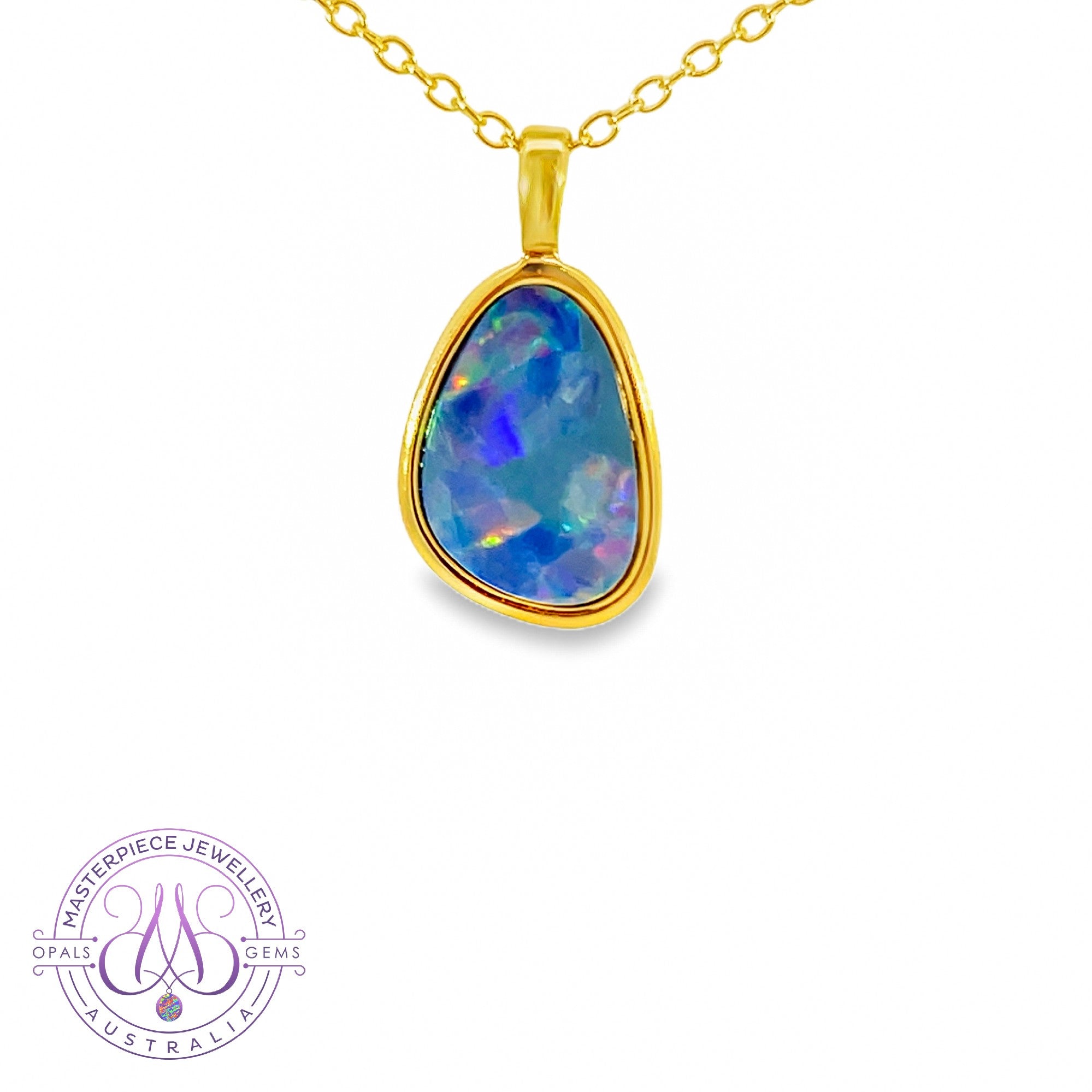 Gold plated Opal 14x10mm doublet pendant