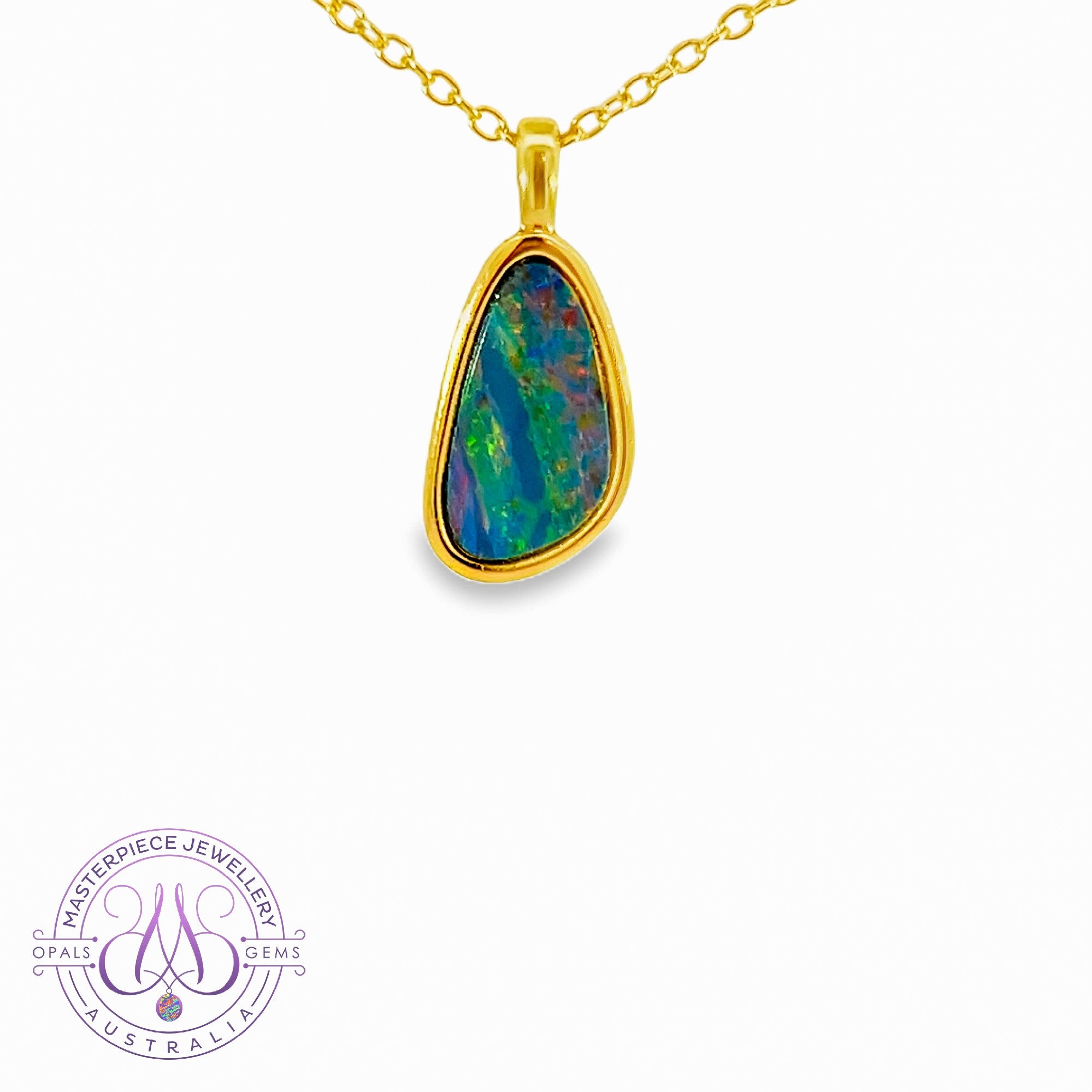 Gold plated silver 13x8mm opal doublet pendant