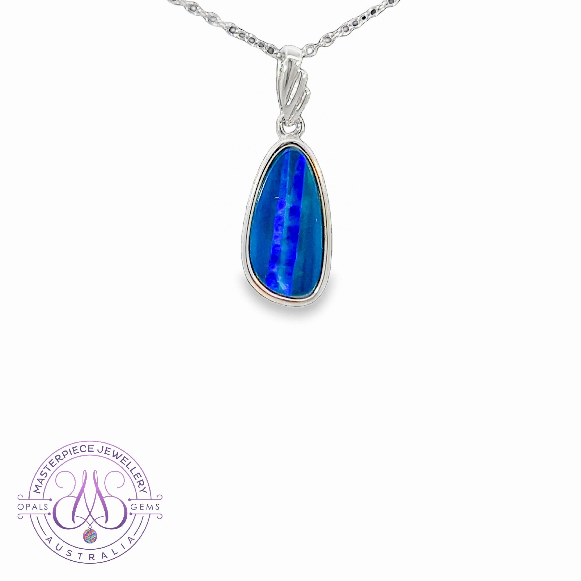 Sterling Silver Blue Green Opal doublet 24x9mm pendant