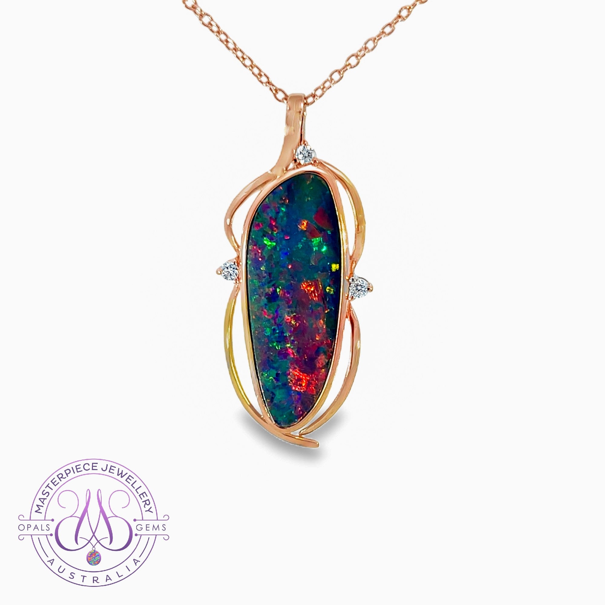 14kt Rose Gold Opal doublet 4.8ct and diamond pendant