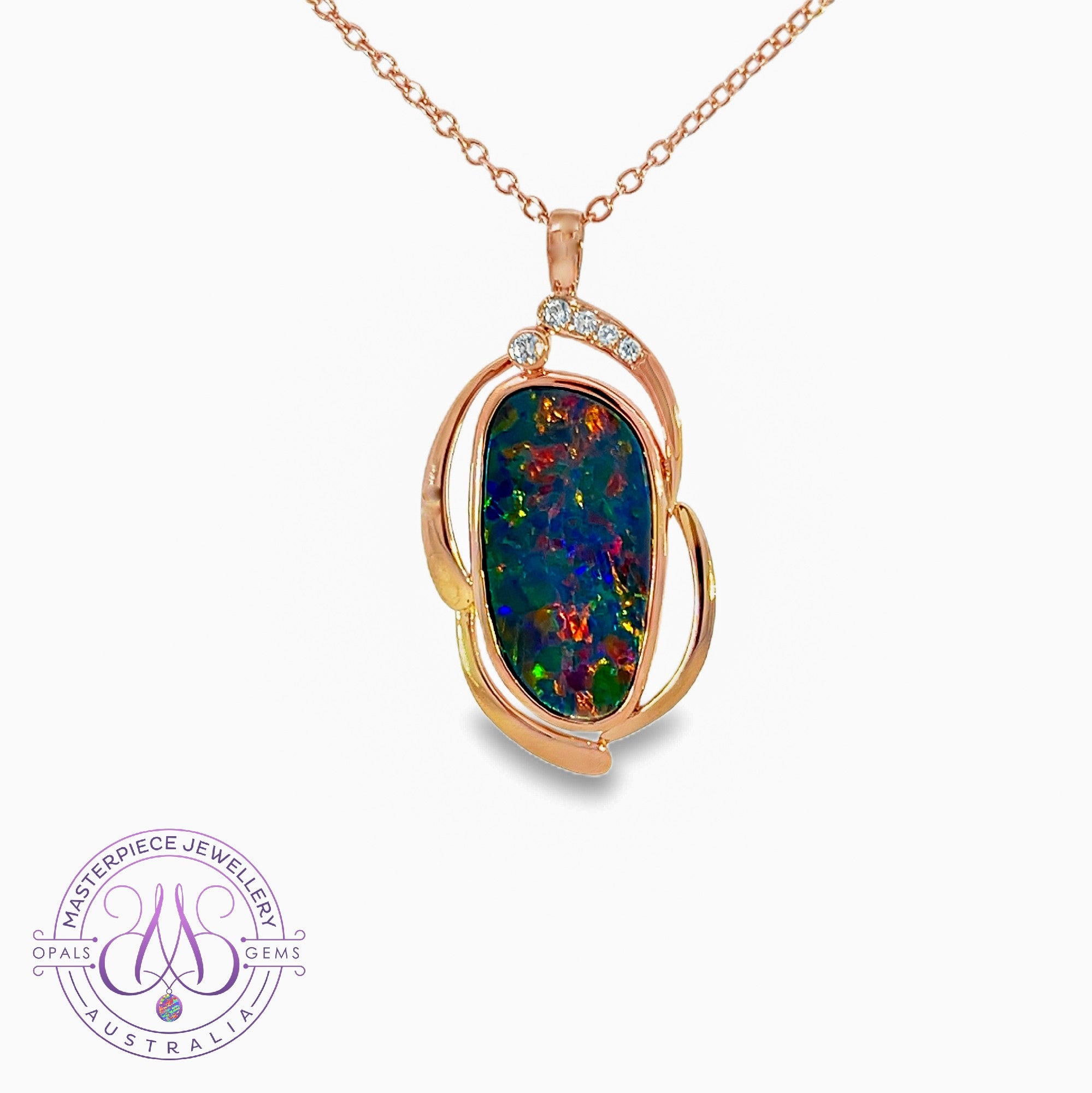 14kt Rose Gold Opal doublet 2.93ct and diamond pendant