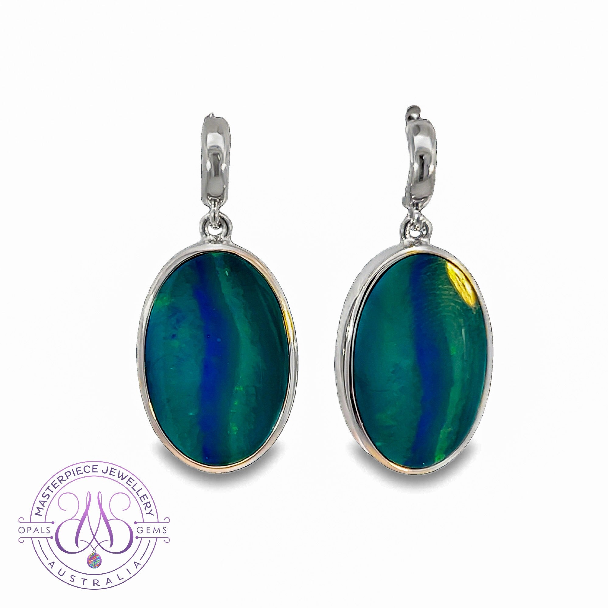 Sterling Silver large Oval Opal doublet earrings 10.4ct