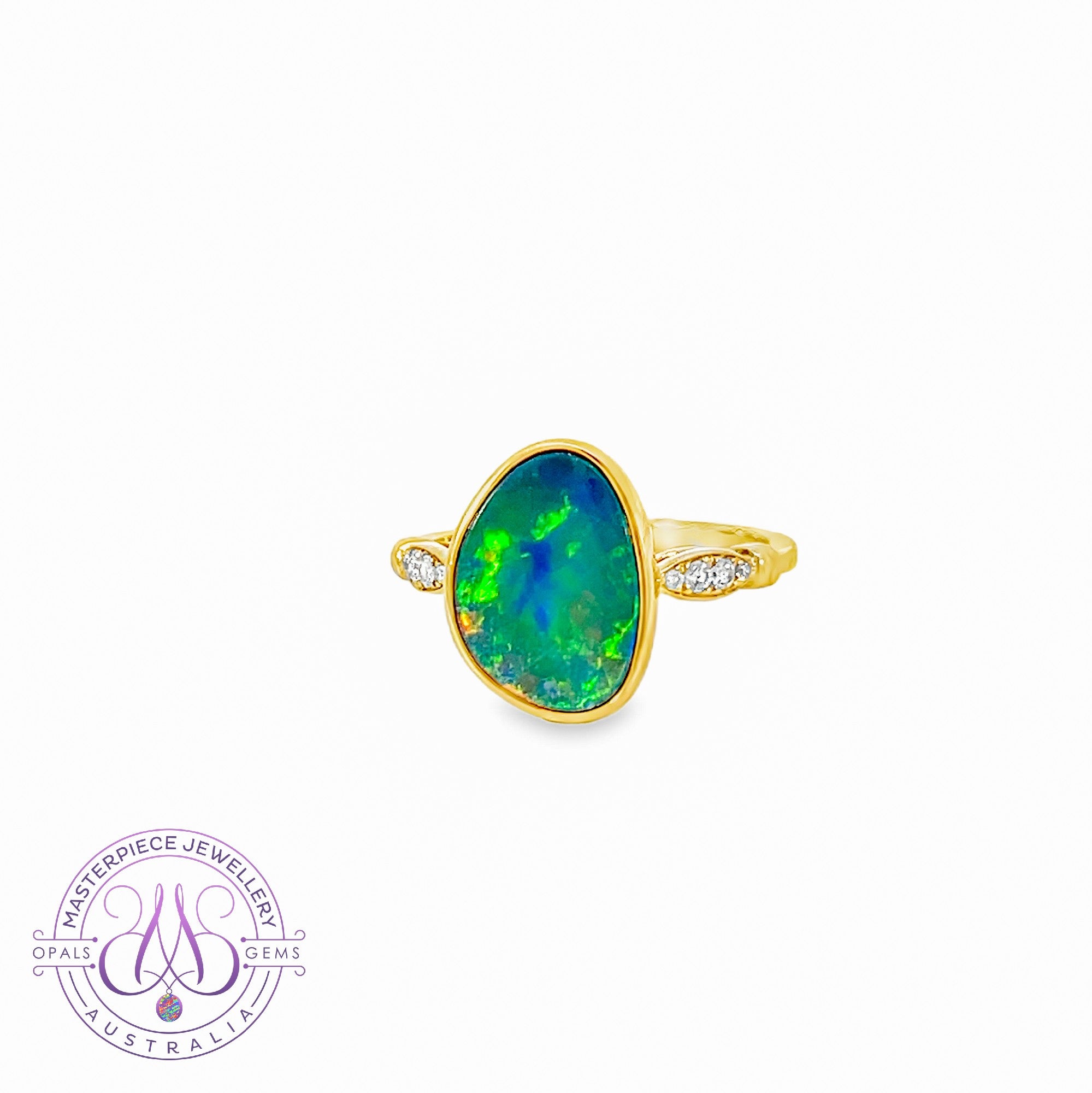 14kt Yellow Gold Opal doublet 2.63ct and diamond ring