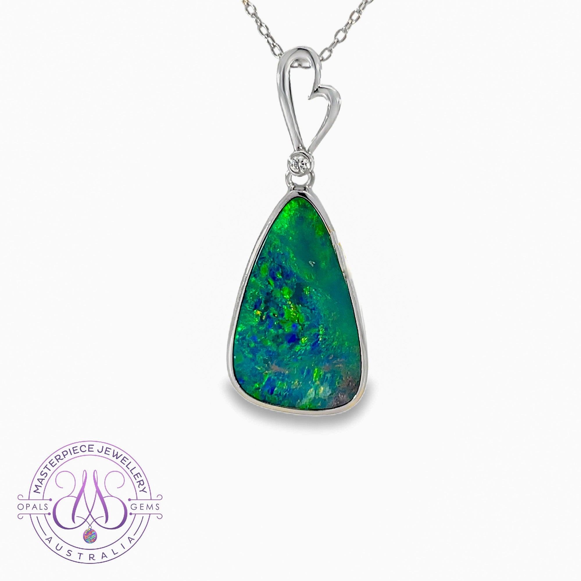 14kt White Gold Opal doublet 6.85ct and diamond pendant