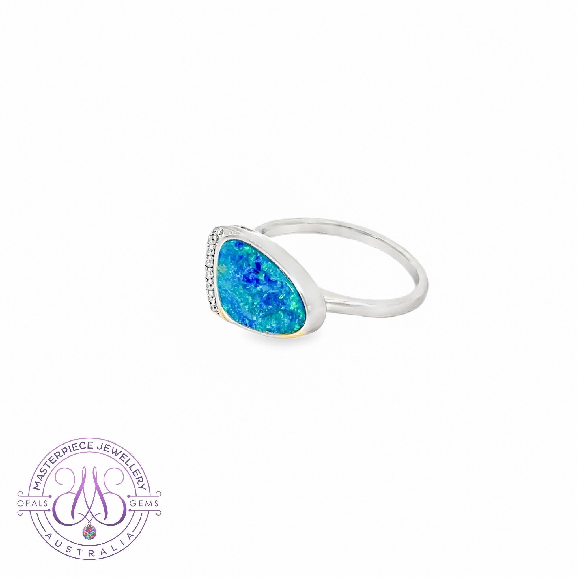 Sterling Silver Blue Green opal doublet 1.72ct ring
