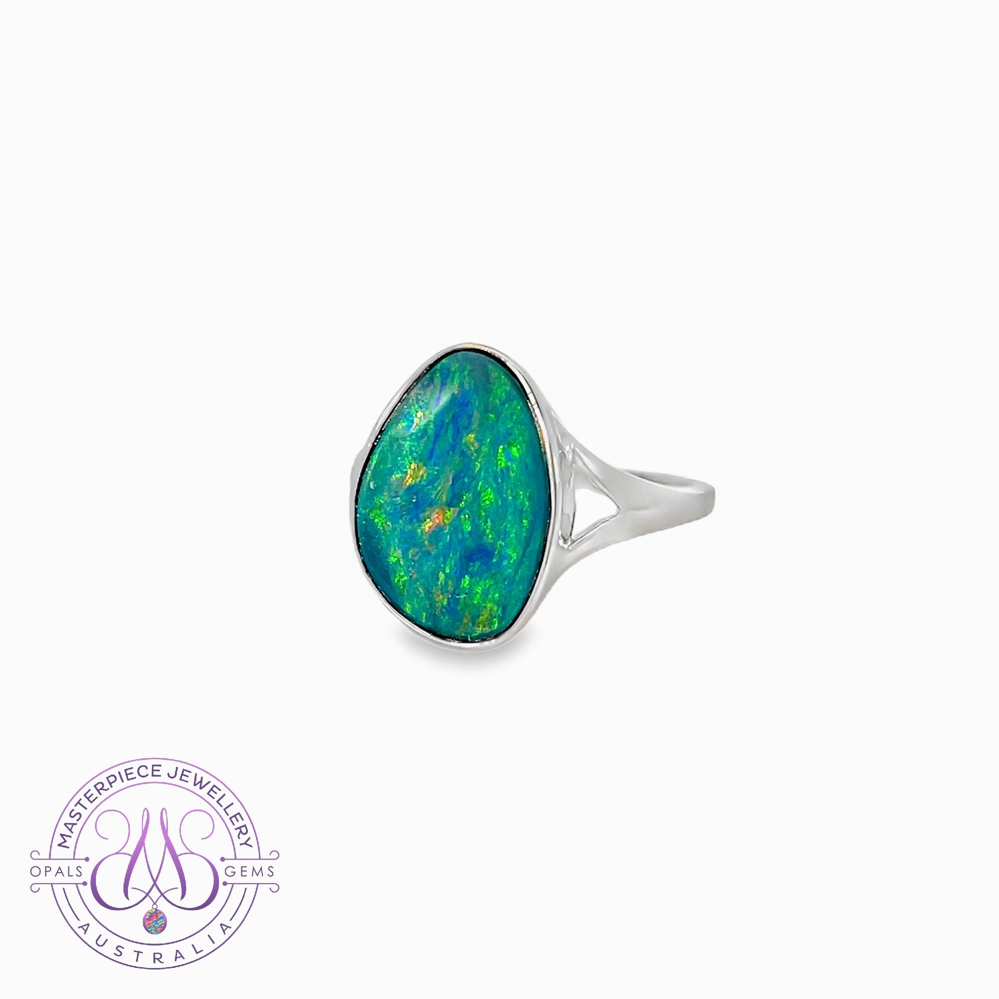 Sterling Silver large solitaire Opal doublet 4.02ct bezel set ring
