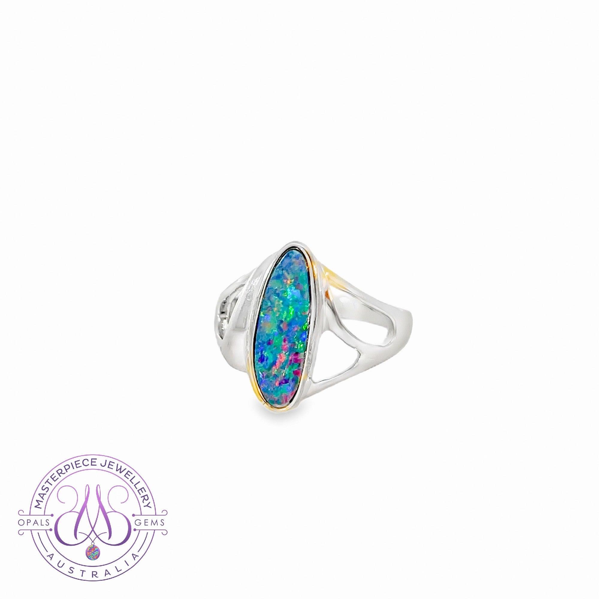 Sterling Silver cut out design broad Opal doublet 1.76ct ring