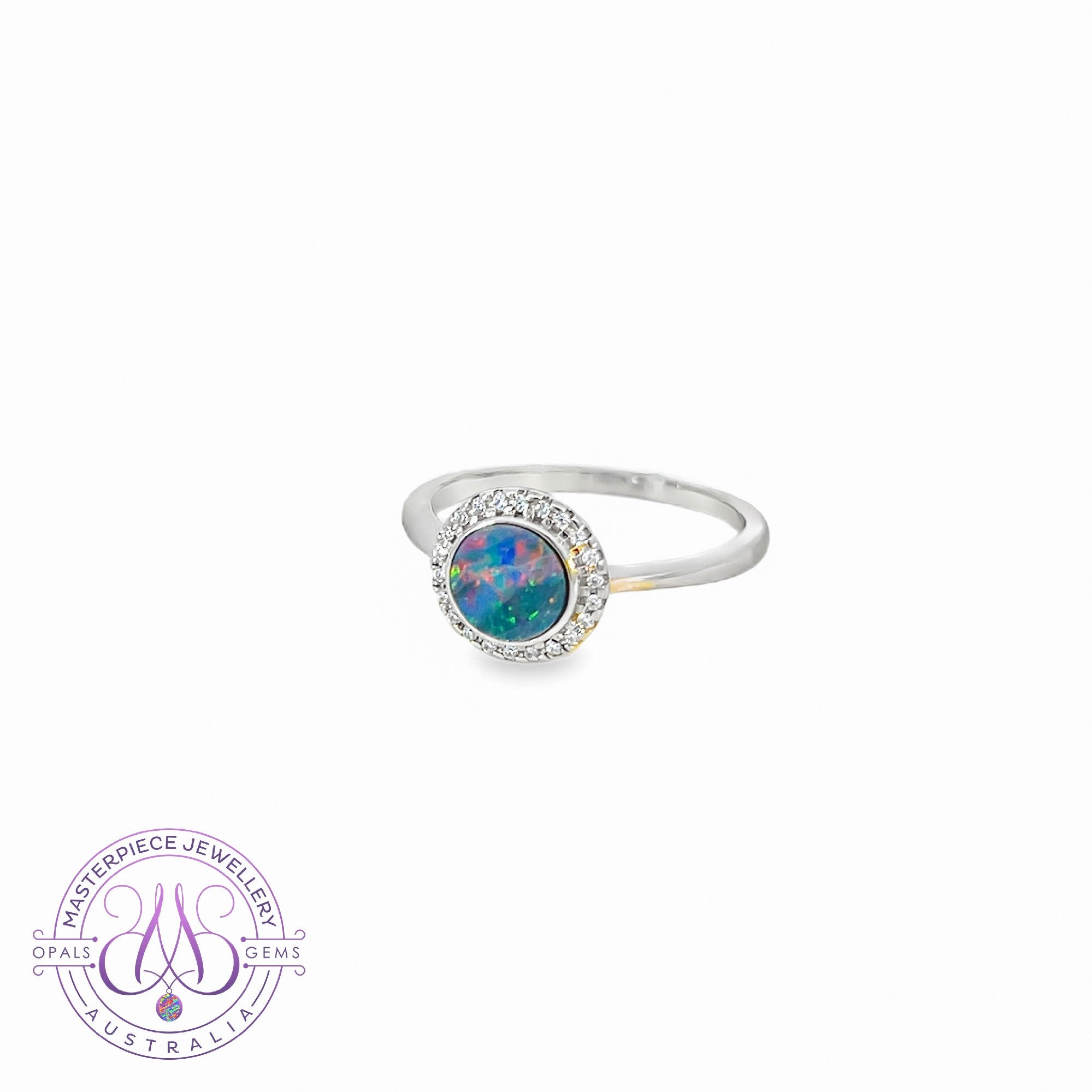 Sterling Silver 6mm Opal doublet round cluster ring