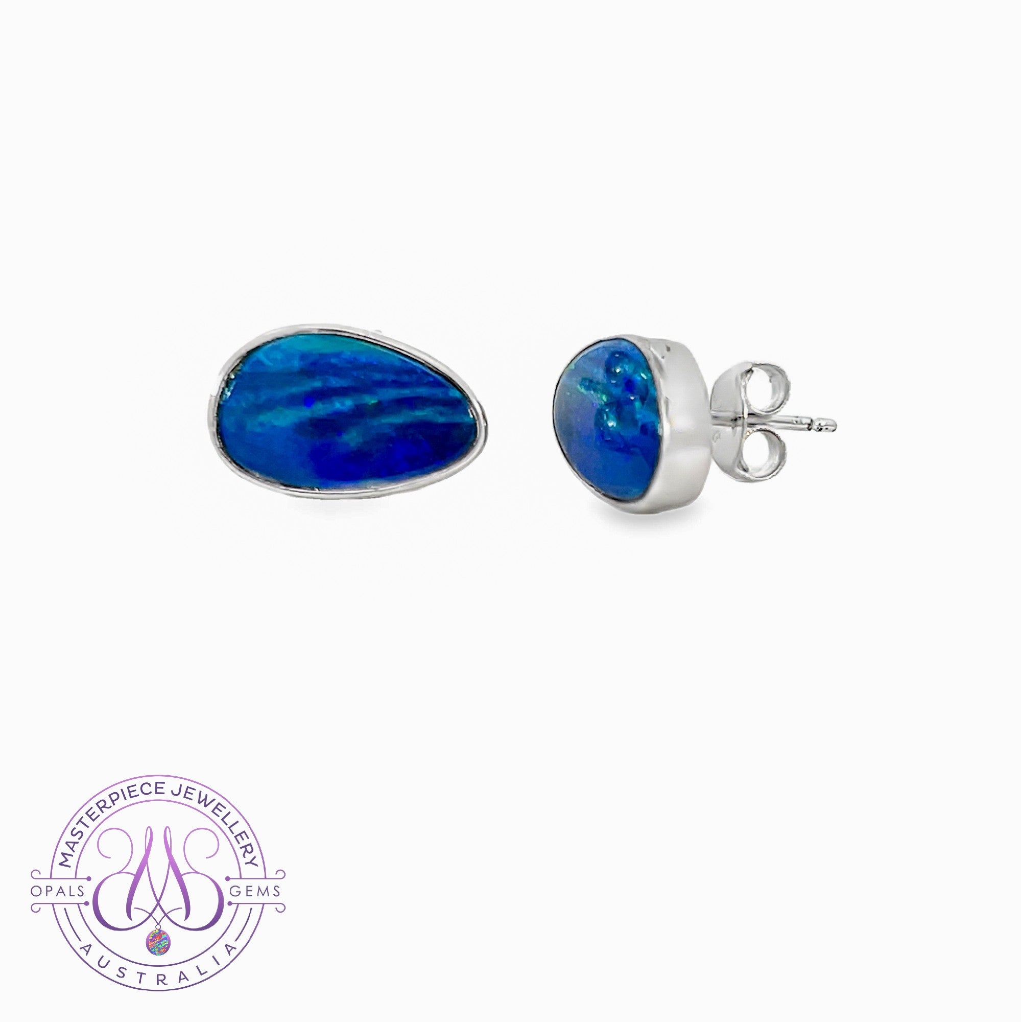 Sterling Silver Blue Green Opal doublet bezel set earrings