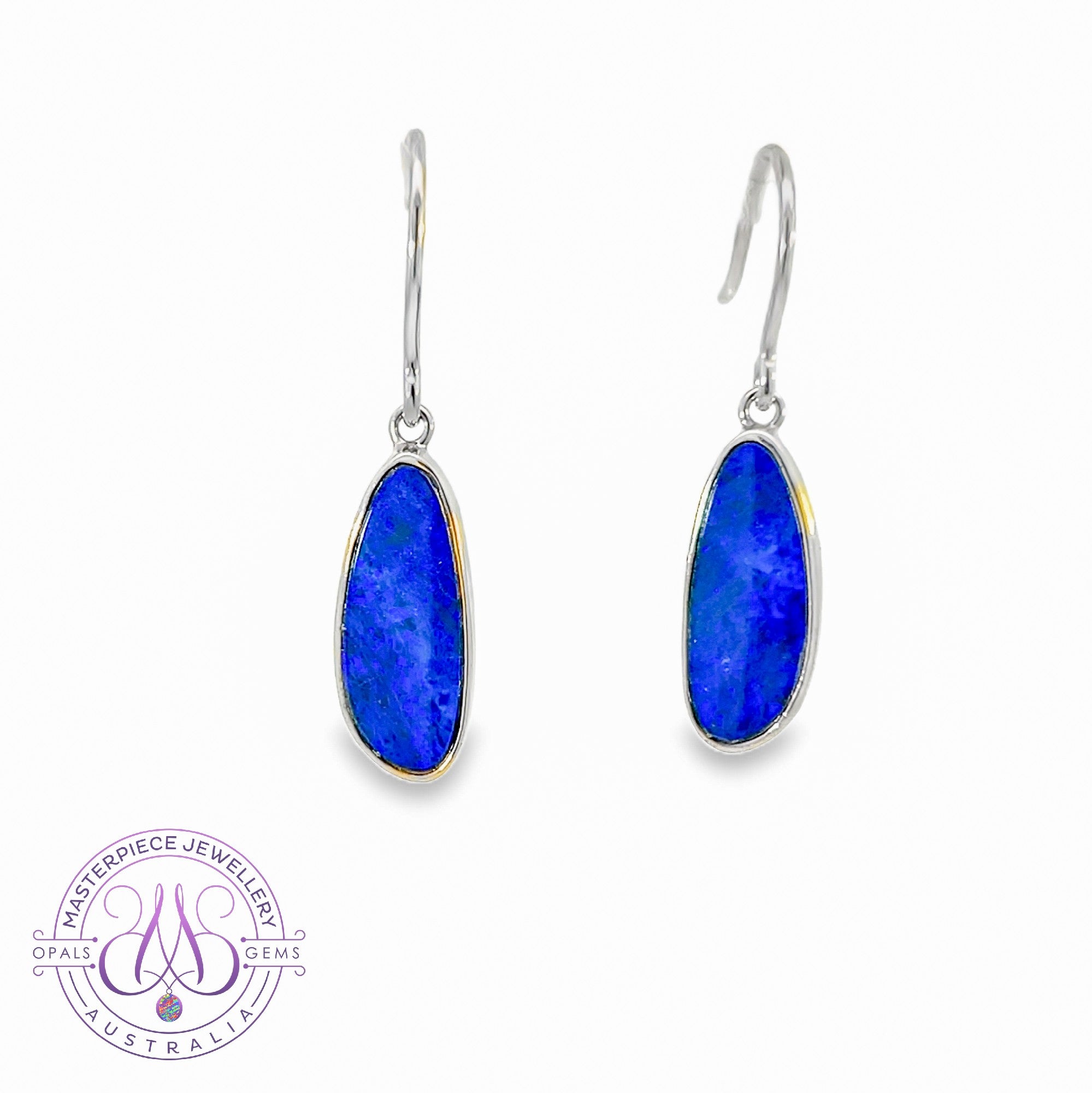 Sterling SIlver blue opal doublet dangling earrings
