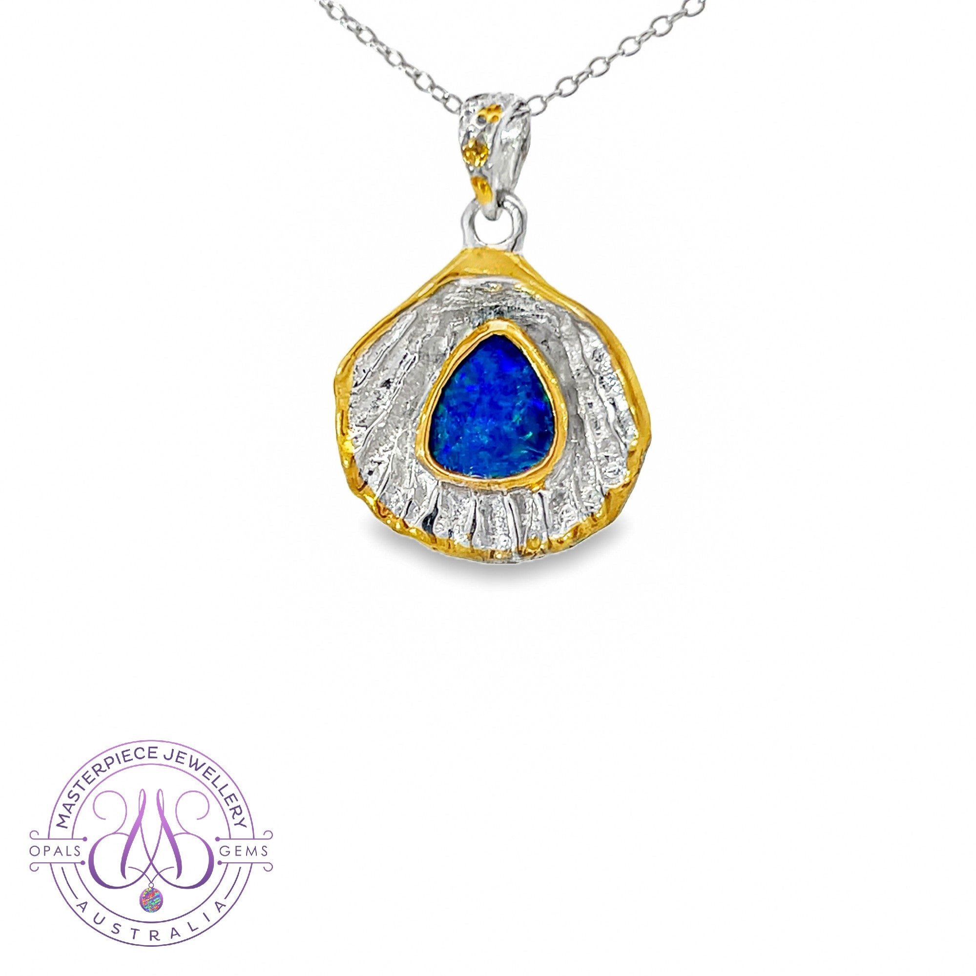 Sterling Silver two tone gold plated Shell design Opal doublet pendant