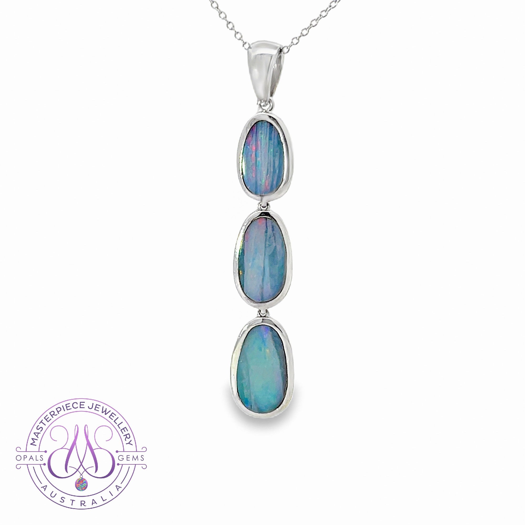 Sterling Silver drop style 3 Opal doublet pendant