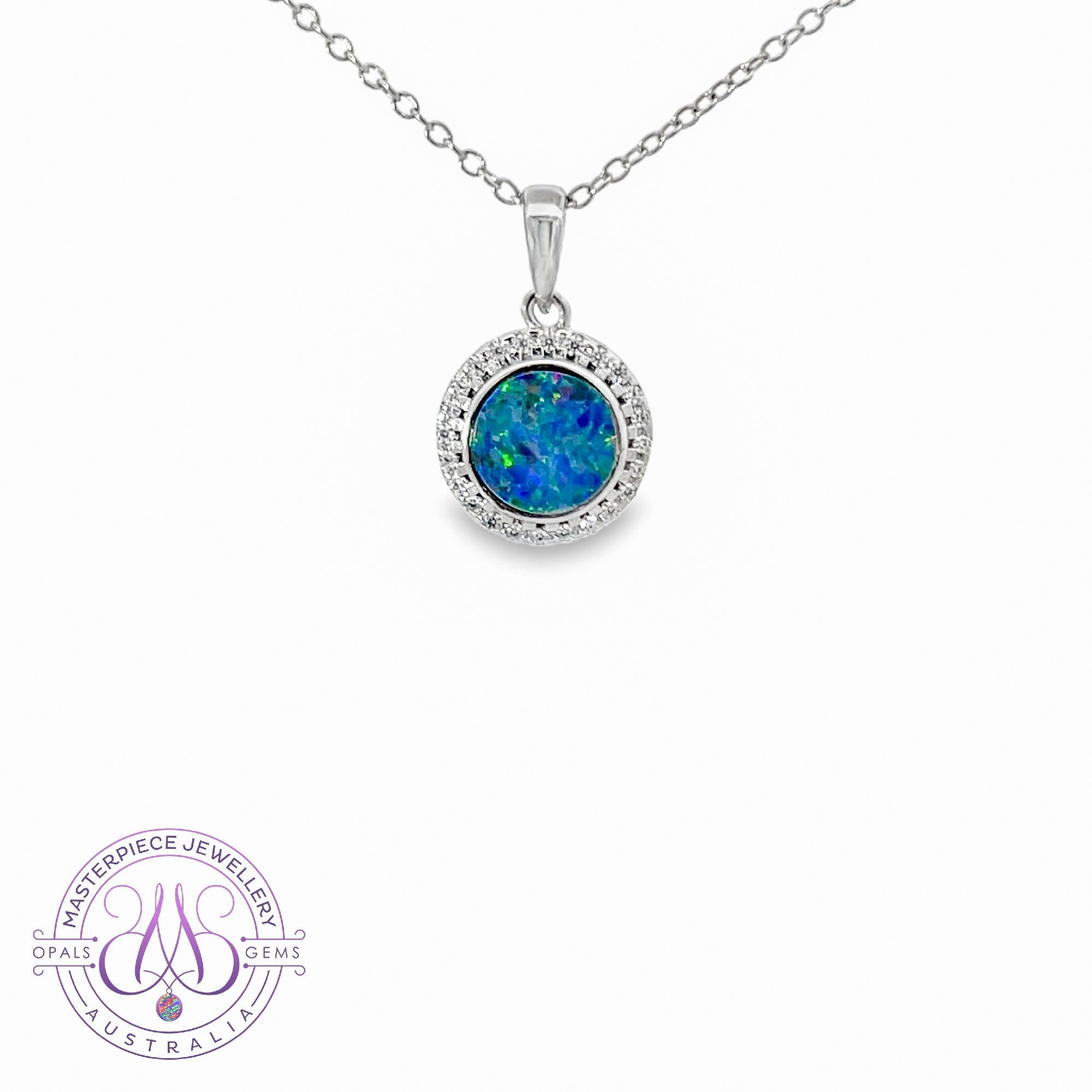 Sterling Silver 7mm round Opal doublet cluster pendant