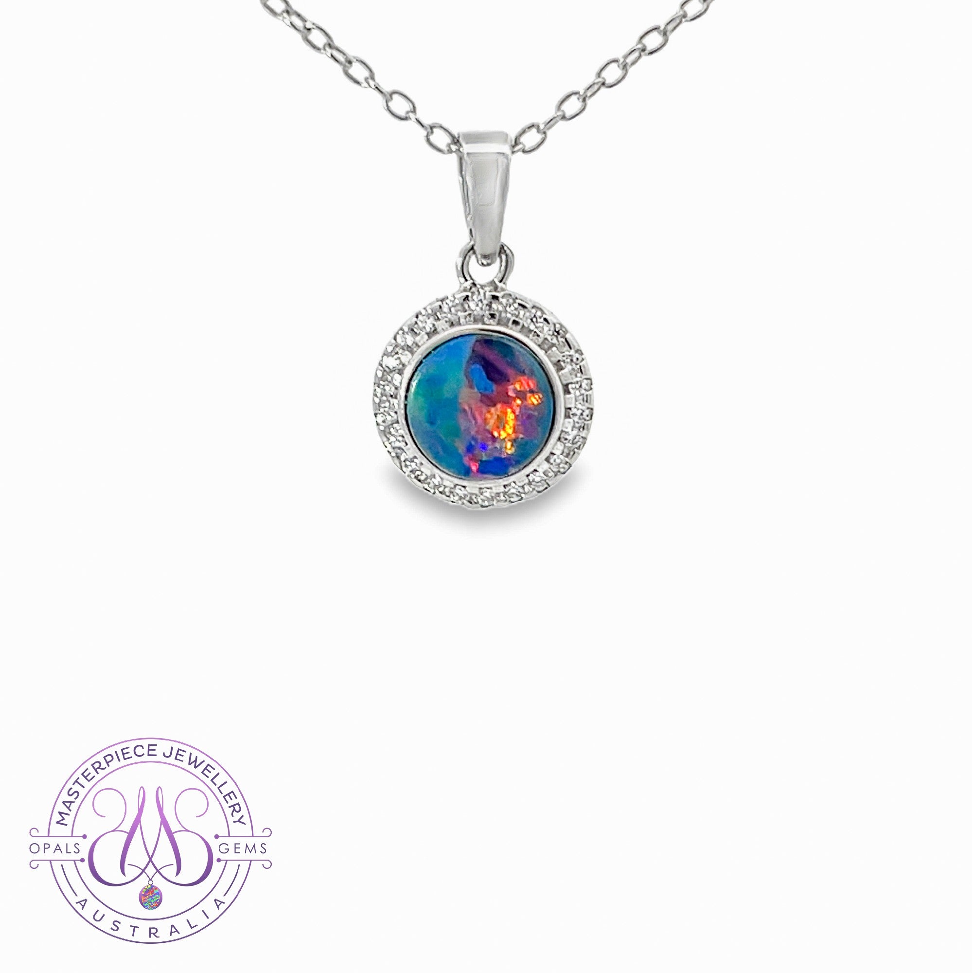 Sterling Silver Opal doublet 6.5mm cluster pendant