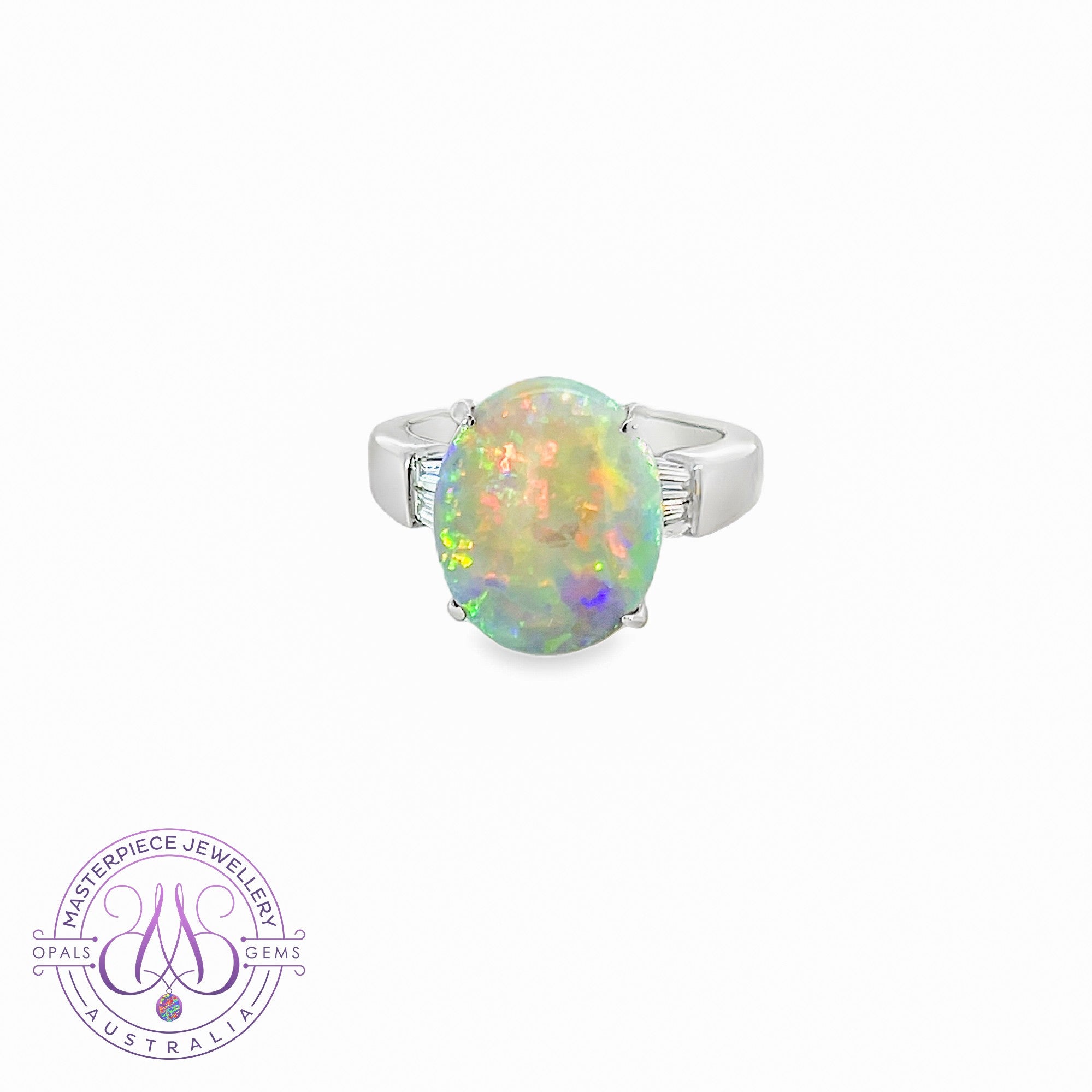 Platinum Black Opal 4.2ct and Baugette diamond ring