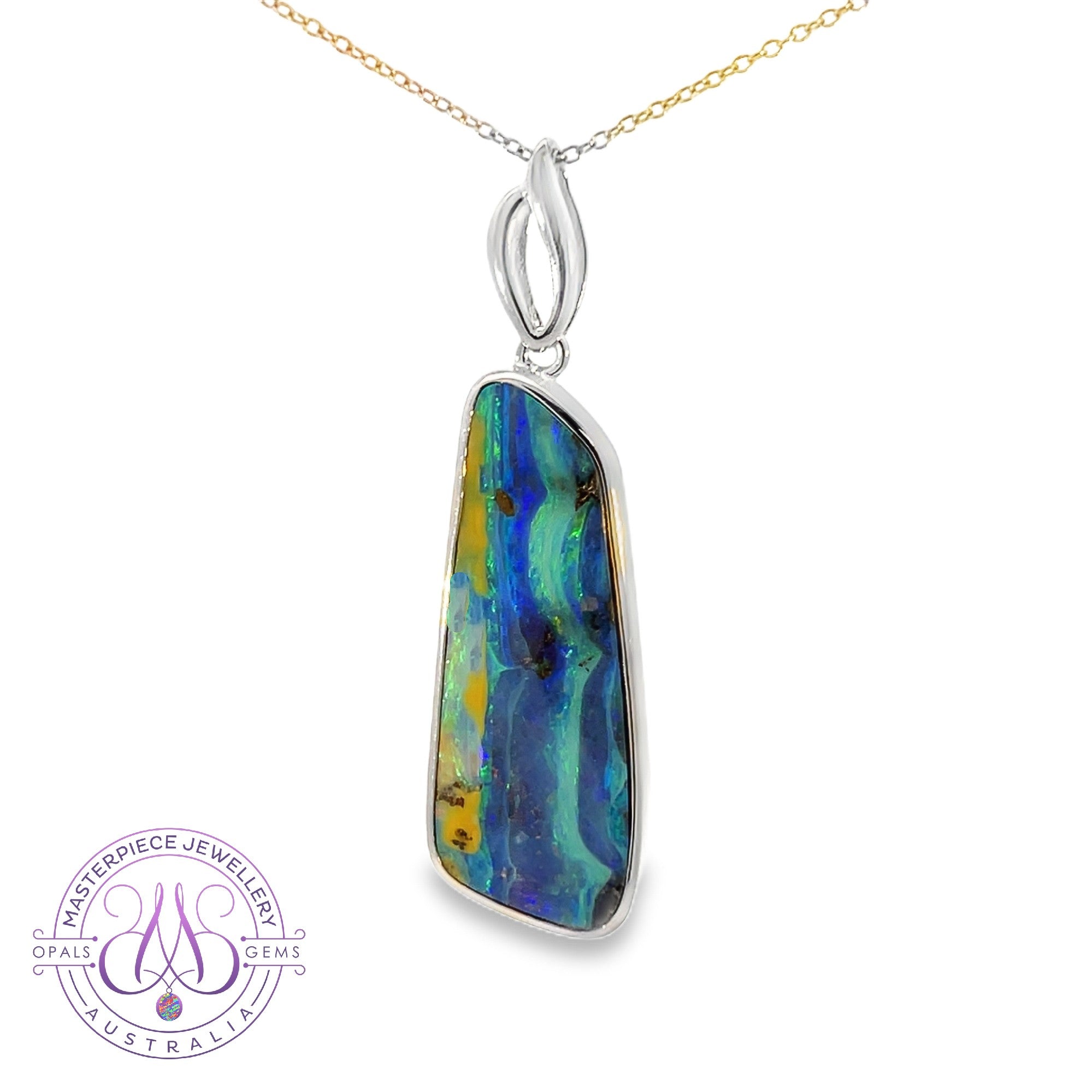 Sterling Silver Boulder Opal 19.5ct bezel set pendant