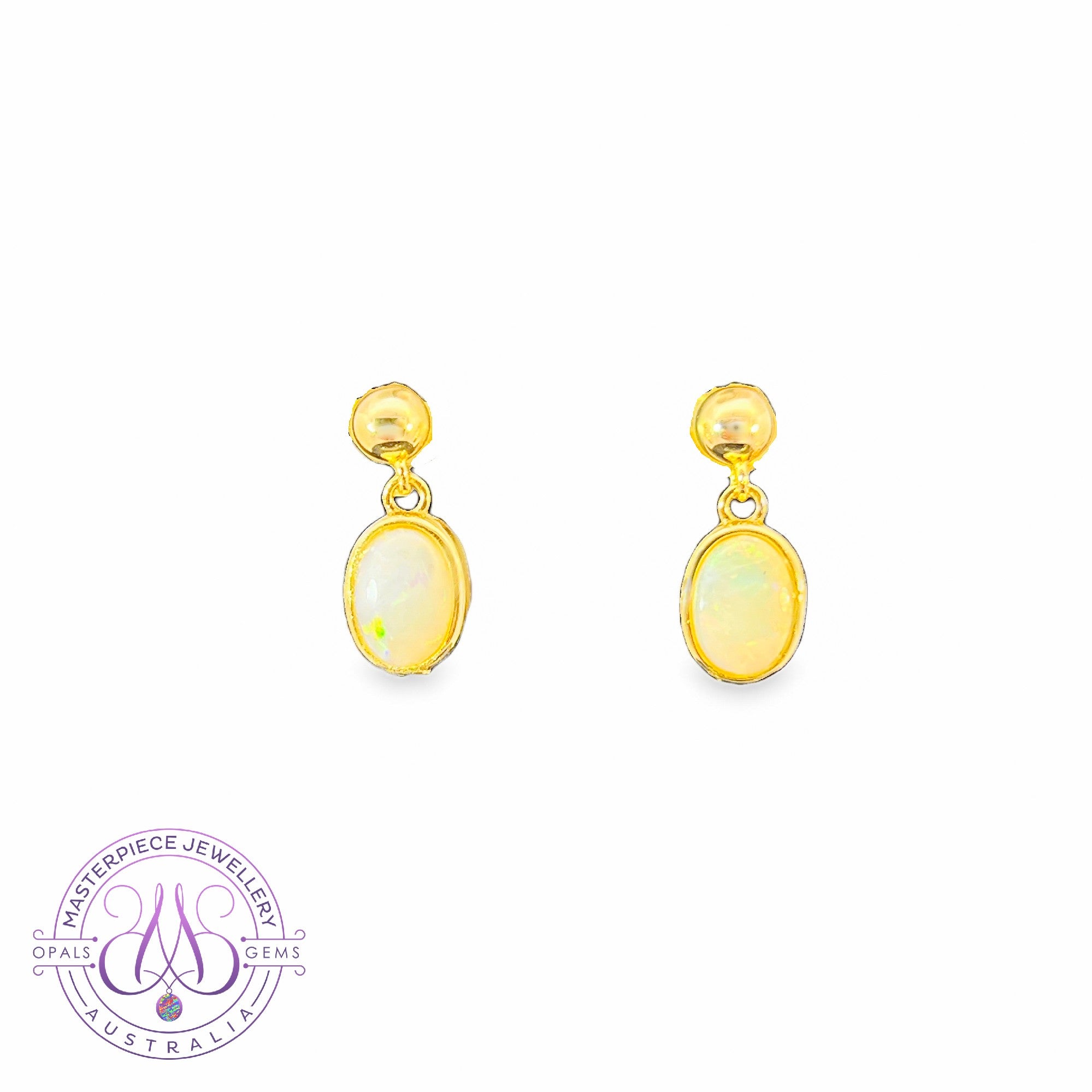Gold Plated Silver short dangling White Opal earrings