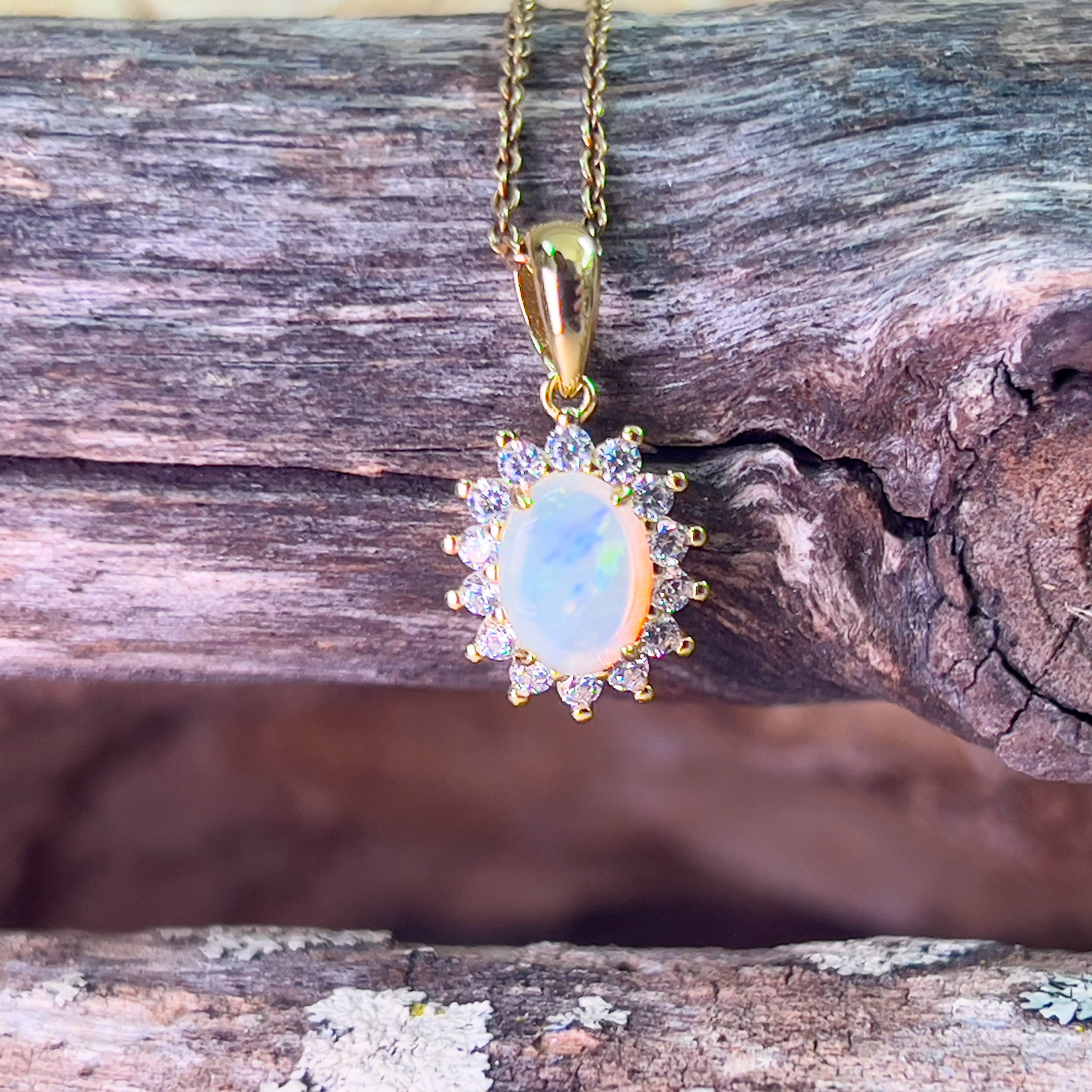 Gold plated Sterling Silver White Opal cluster pendant - Masterpiece Jewellery Opal & Gems Sydney Australia | Online Shop