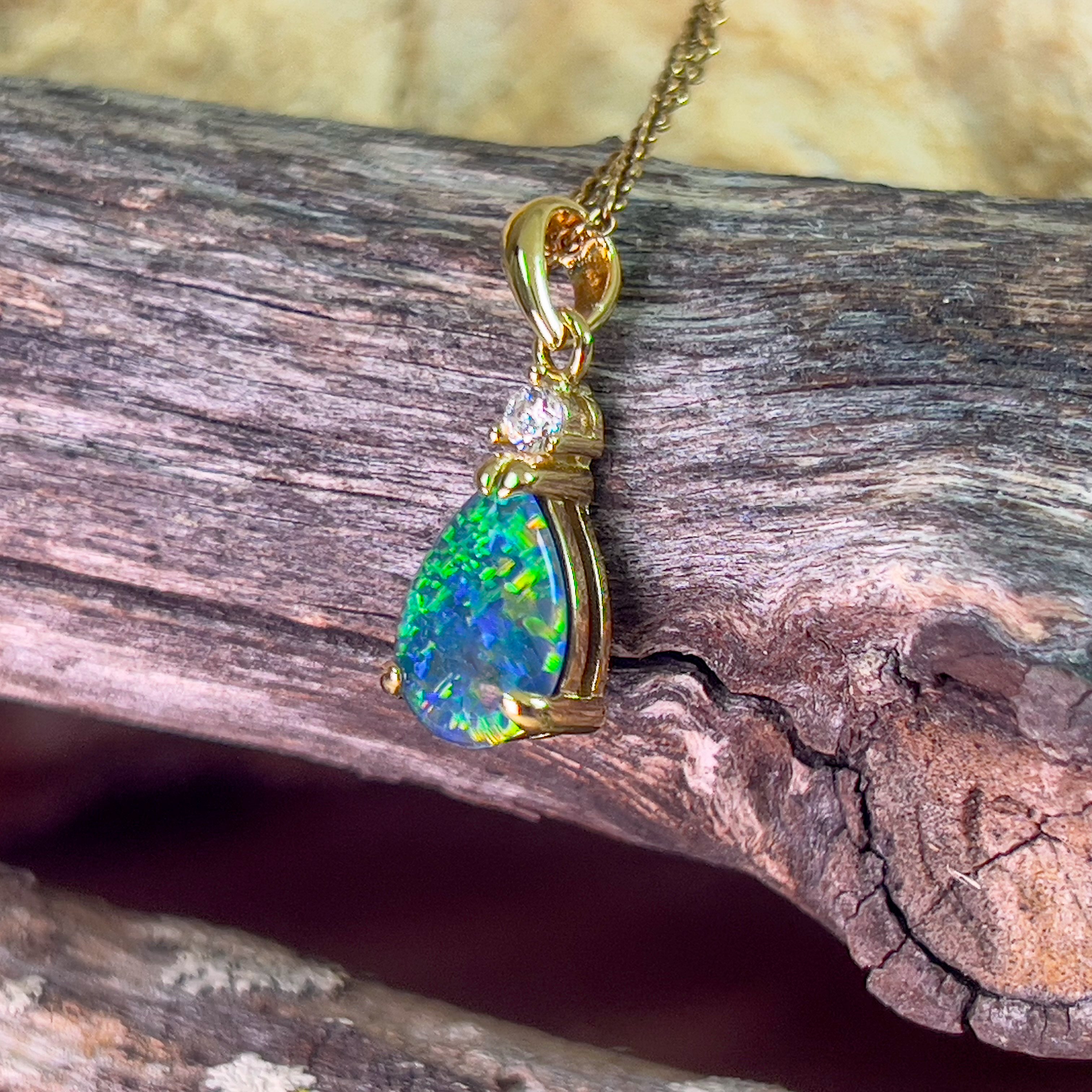 Sterling Silver Gold plated pendant set with one 10x7mm Opal triplet - Masterpiece Jewellery Opal & Gems Sydney Australia | Online Shop