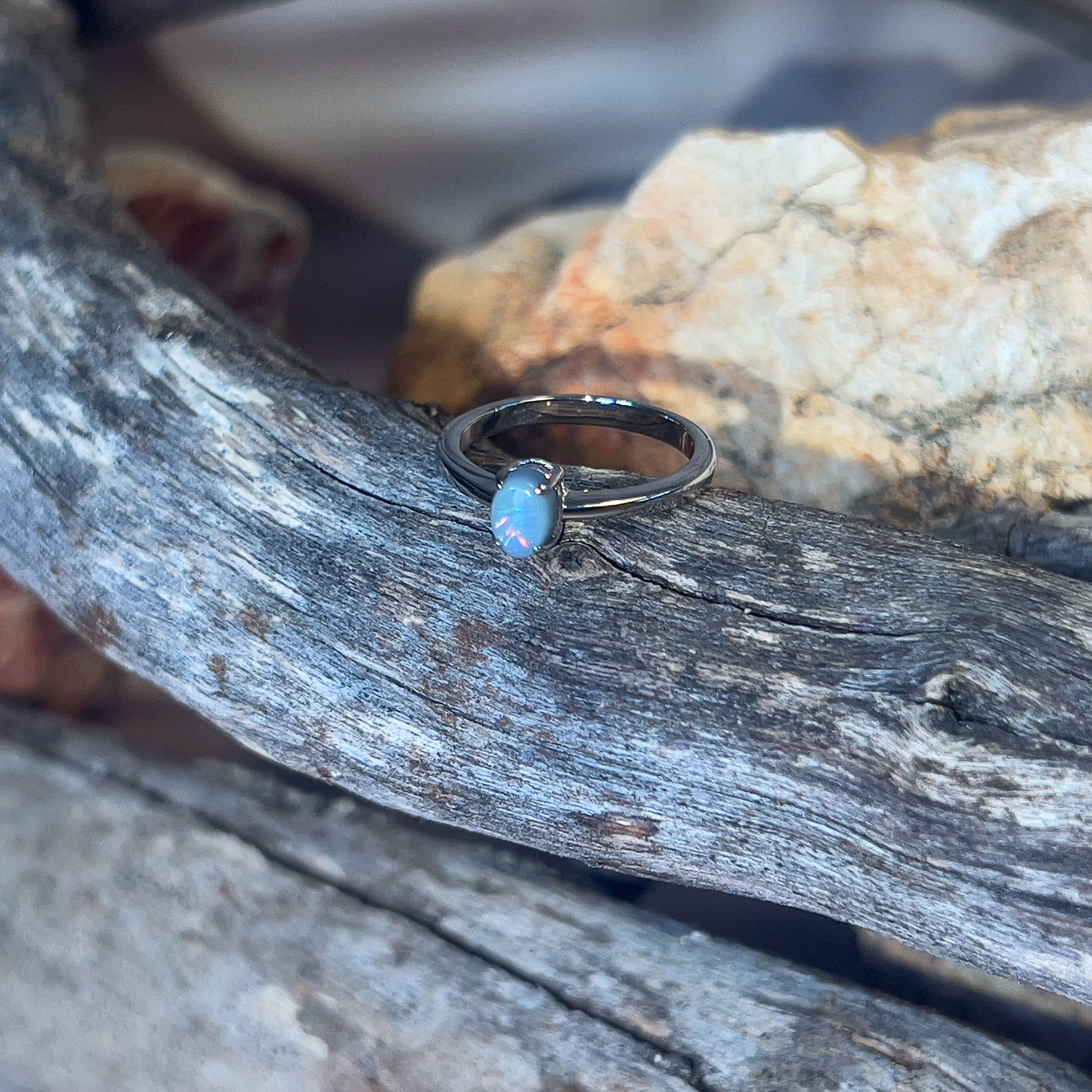 Sterling Silver Black Opal 0.6ct claw set - Masterpiece Jewellery Opal & Gems Sydney Australia | Online Shop