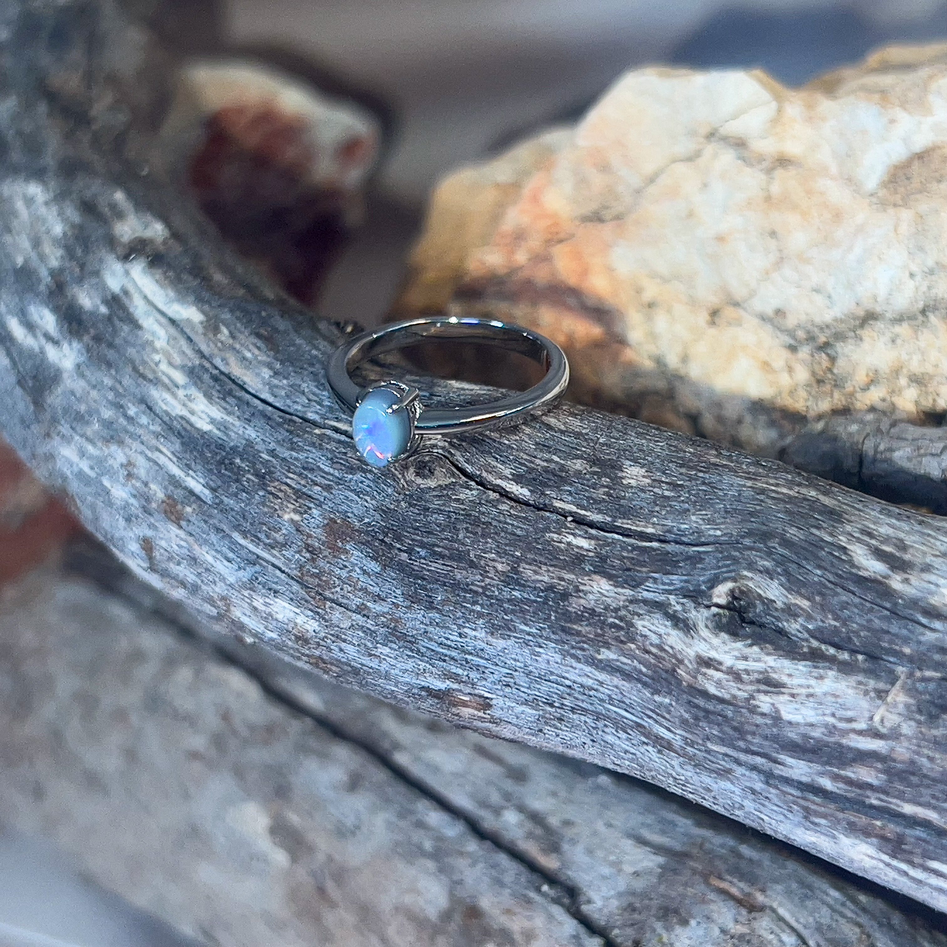 Sterling Silver Black Opal 0.6ct claw set - Masterpiece Jewellery Opal & Gems Sydney Australia | Online Shop