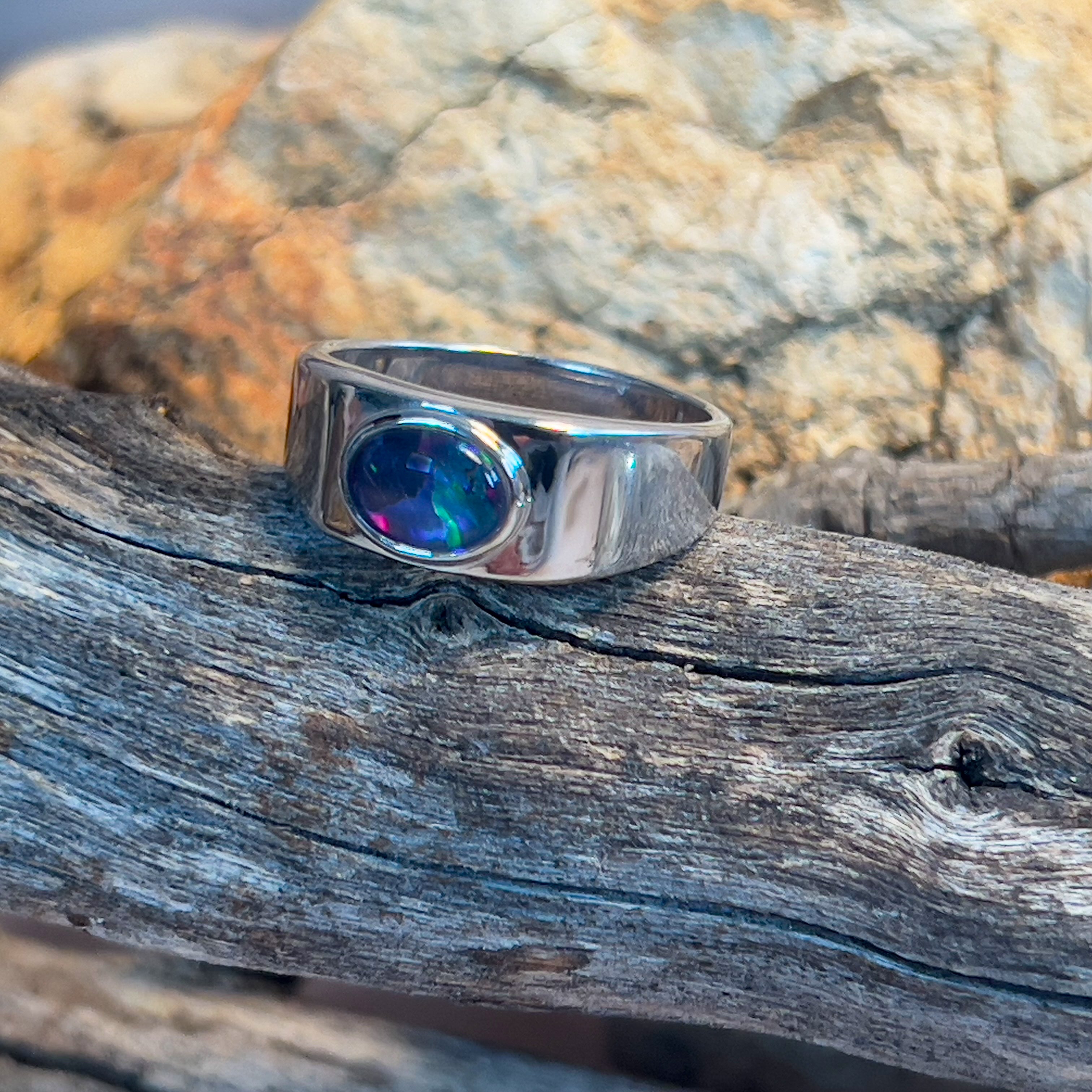 Sterling Silver bezel set 8x6mm Opal triplet horizontal shape - Masterpiece Jewellery Opal & Gems Sydney Australia | Online Shop