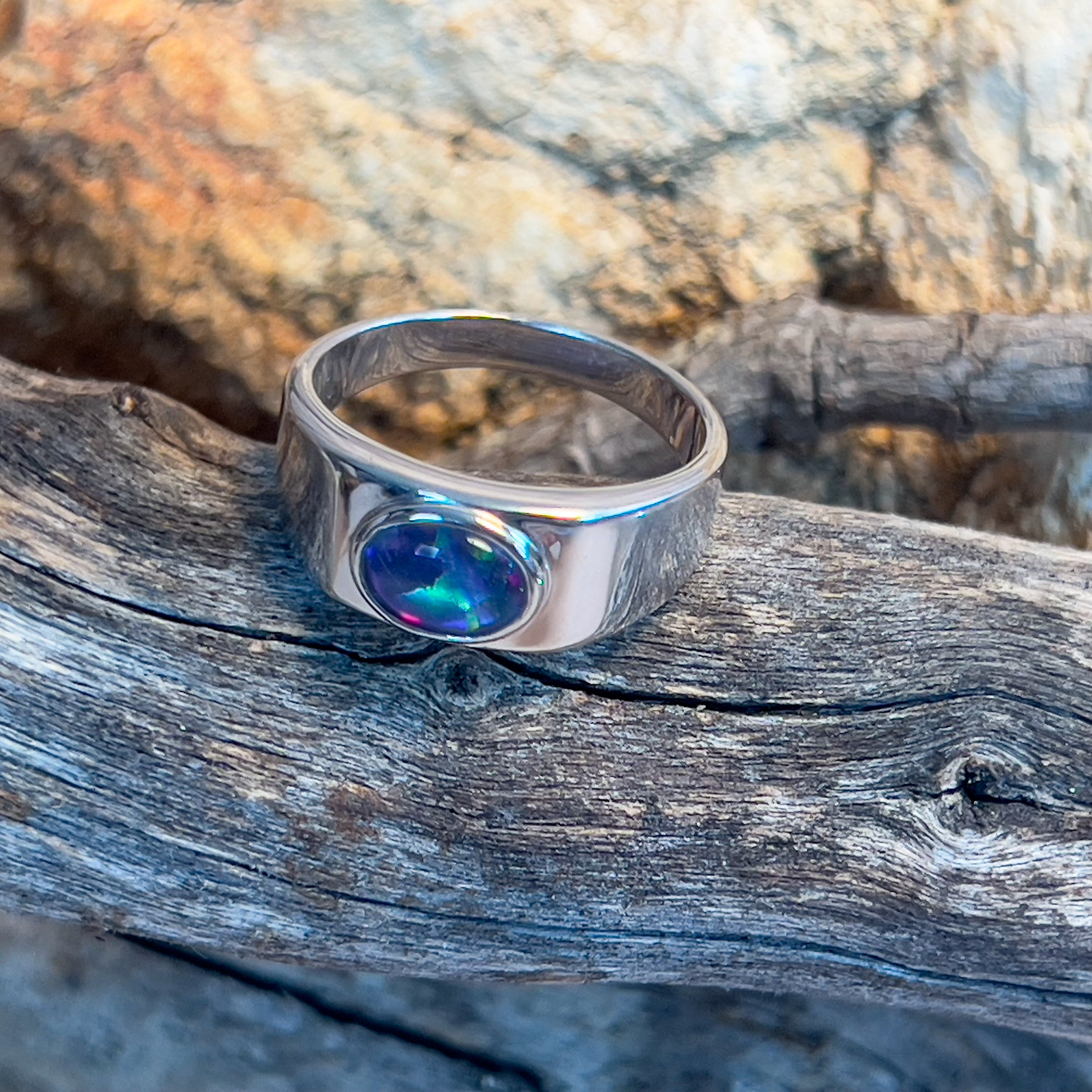 Sterling Silver bezel set 8x6mm Opal triplet horizontal shape - Masterpiece Jewellery Opal & Gems Sydney Australia | Online Shop