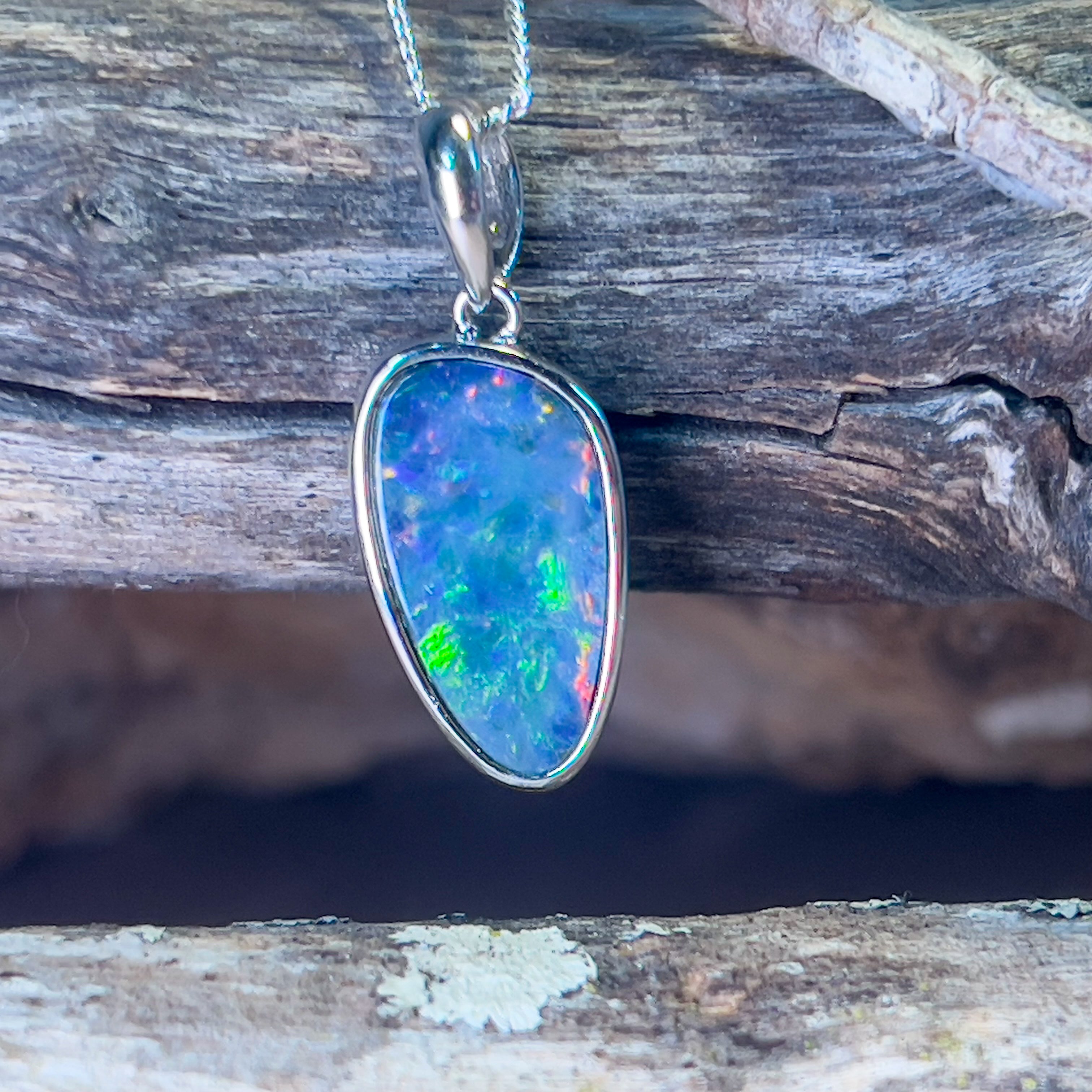 Sterling Silver drop shape Opal Doublet Green Red Blue pendant - Masterpiece Jewellery Opal & Gems Sydney Australia | Online Shop