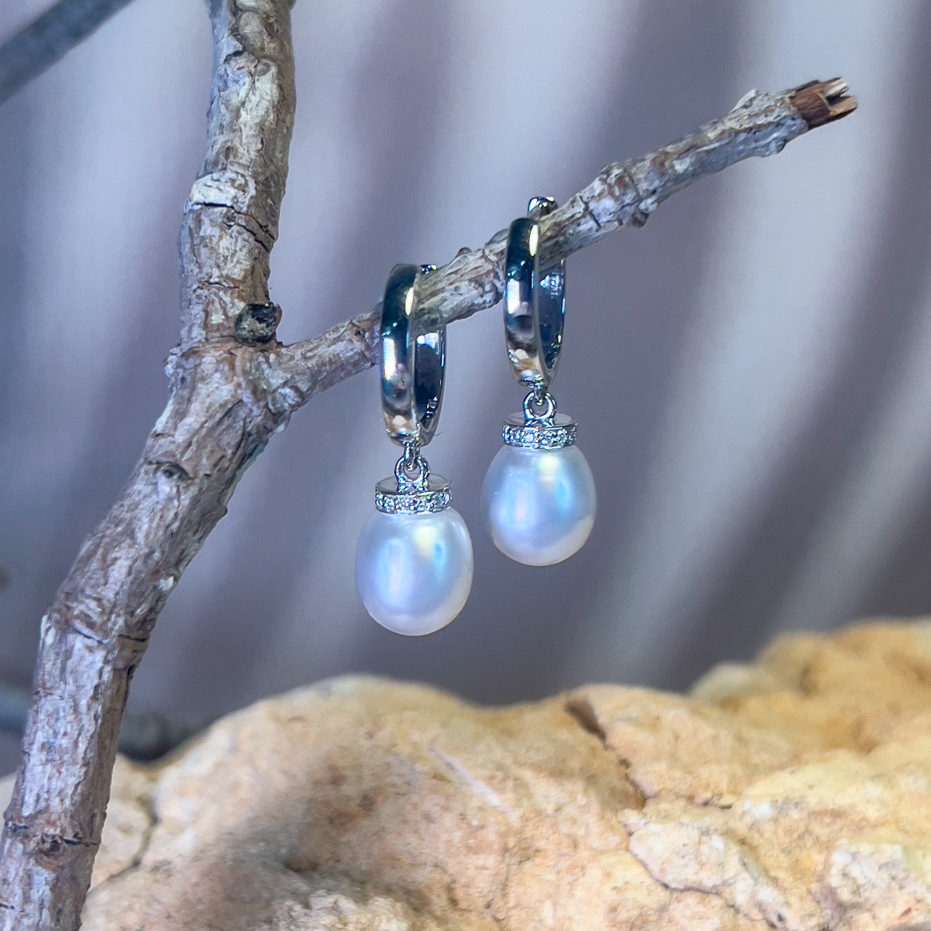 Sterling Silver drop 8mm South Sea Pearl huggie style earrings - Masterpiece Jewellery Opal & Gems Sydney Australia | Online Shop