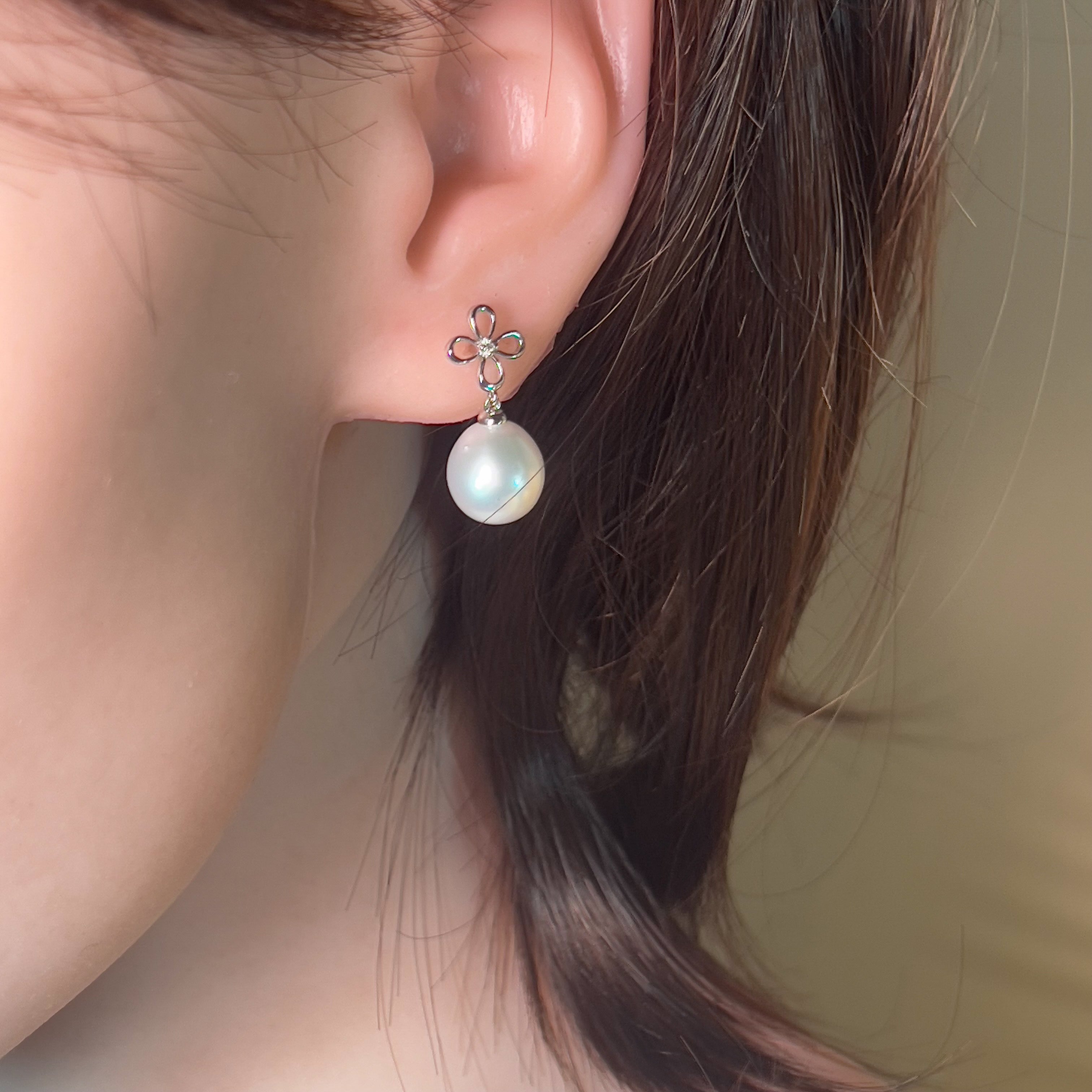 Sterling Silver dangling 10mm South Sea pearls with diamonds earrings - Masterpiece Jewellery Opal & Gems Sydney Australia | Online Shop
