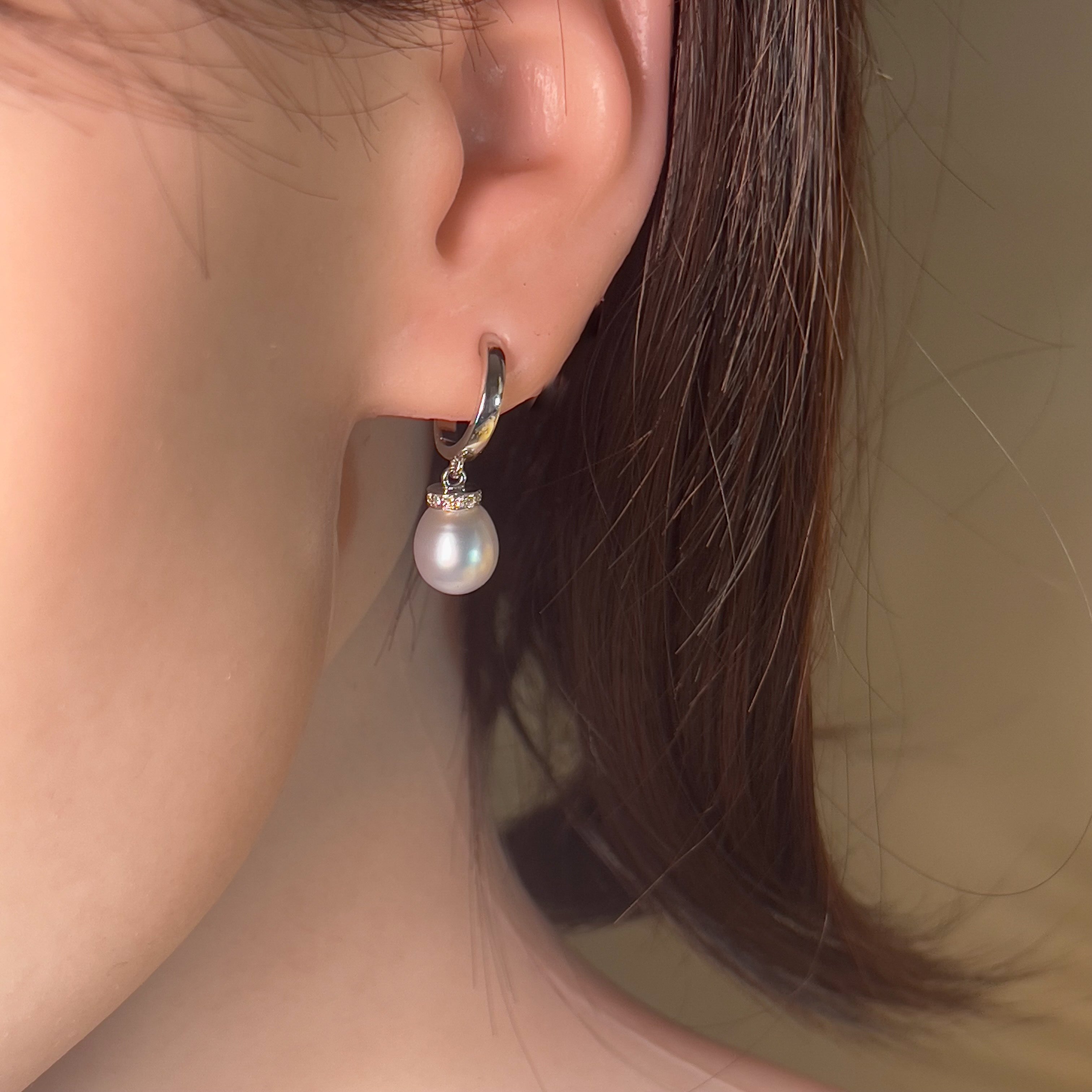 Sterling Silver drop 8mm South Sea Pearl huggie style earrings - Masterpiece Jewellery Opal & Gems Sydney Australia | Online Shop