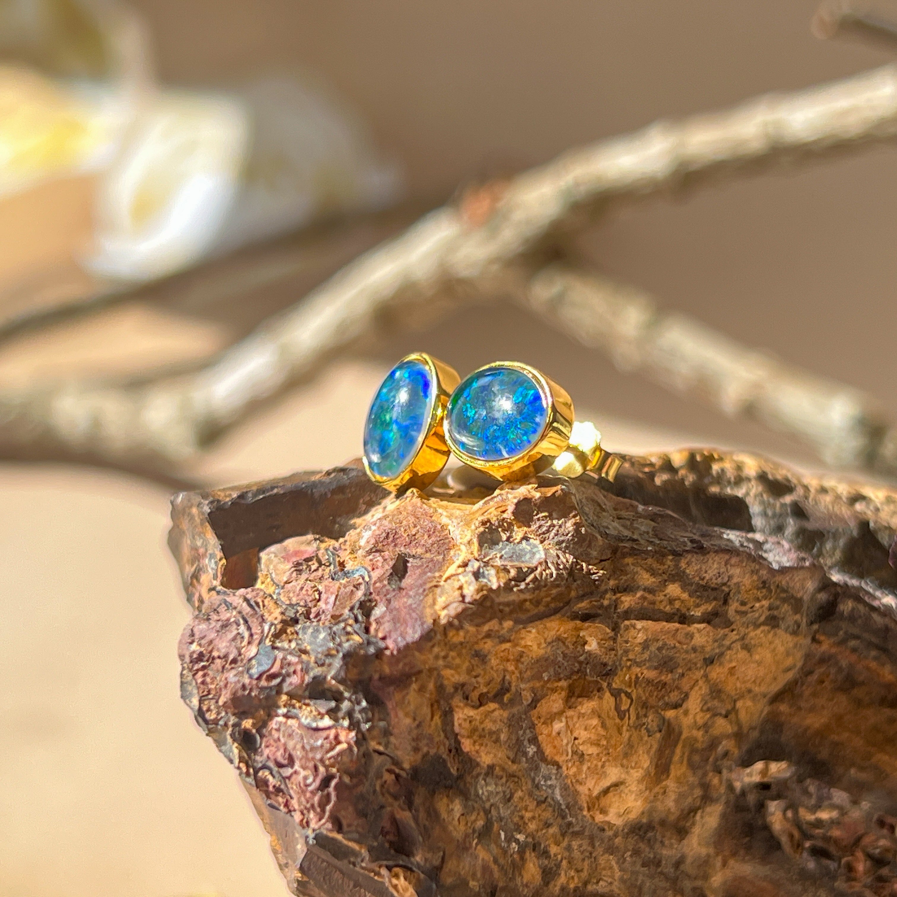 Silver Gold plated 8X6mm Opal Triplet studs - Masterpiece Jewellery Opal & Gems Sydney Australia | Online Shop