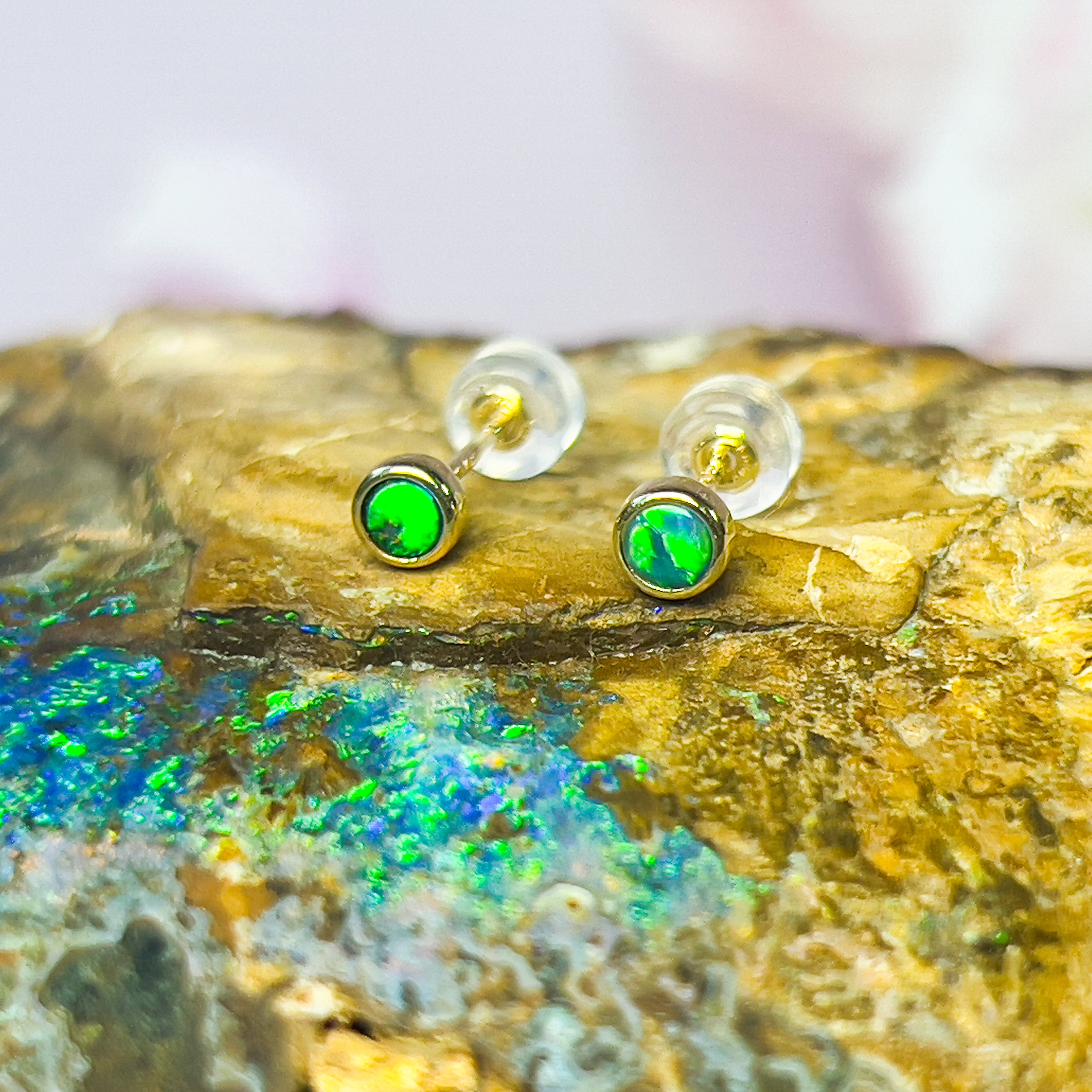 Handmade Opal Stud Earrings - Gold/Silver | Dainty & Cute | Crystal Fire Opal Jewelry | Gift for Her"4mm - Masterpiece Jewellery Opal & Gems Sydney Australia | Online Shop