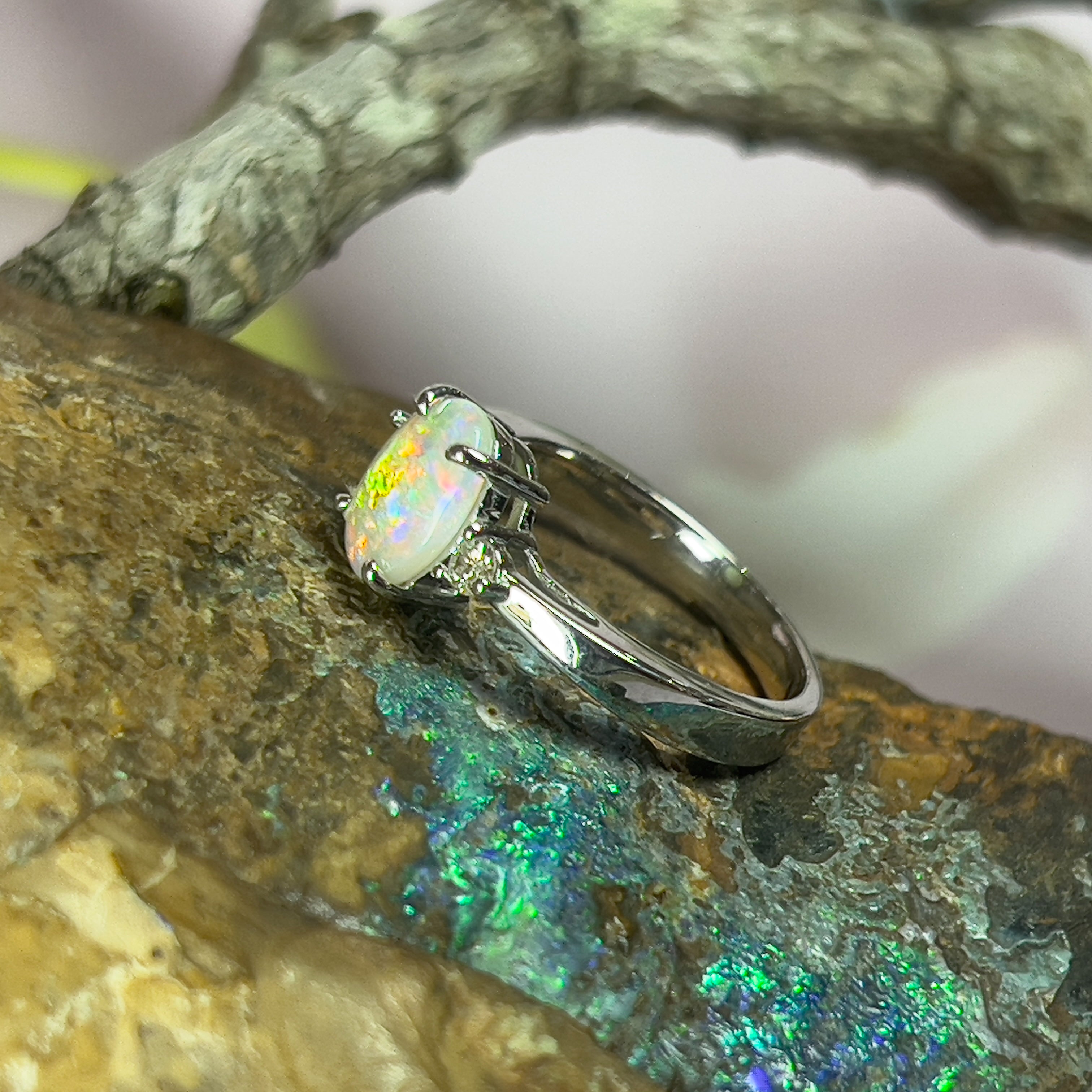 14kt White Gold 0.98ct Crystal Opal and Diamond ring - Masterpiece Jewellery Opal & Gems Sydney Australia | Online Shop