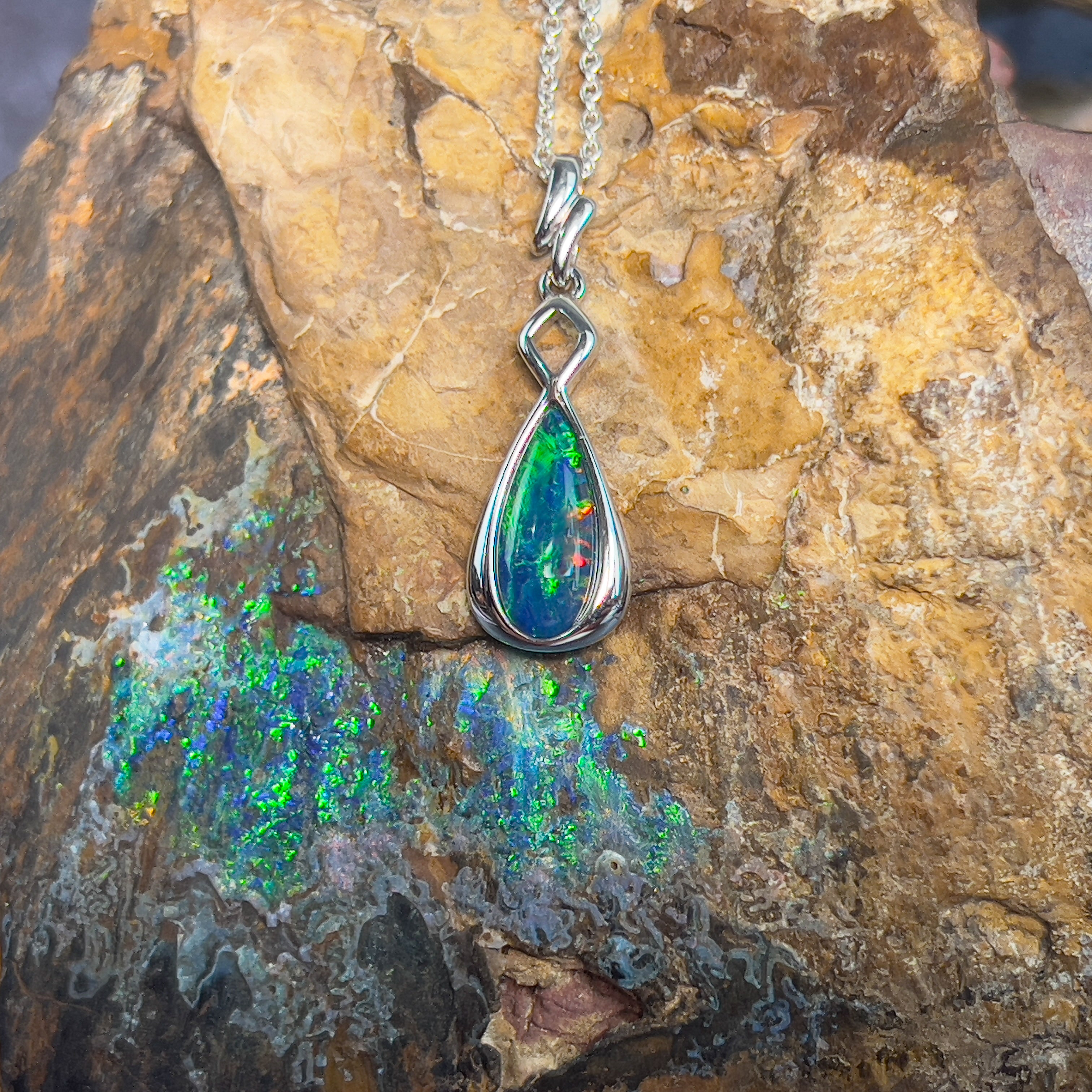 Sterling Silver Opal triplet pearshape 30x9.5mm pendant - Masterpiece Jewellery Opal & Gems Sydney Australia | Online Shop