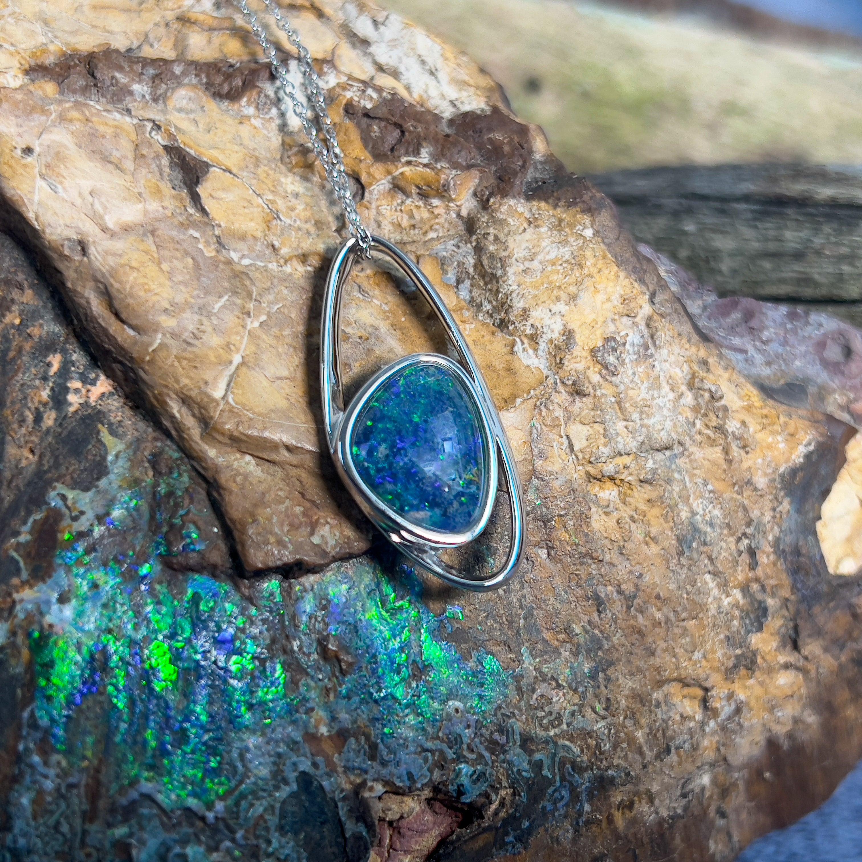 Sterling Silver freeform Opal triplet 30.6x15.1mm pendant - Masterpiece Jewellery Opal & Gems Sydney Australia | Online Shop