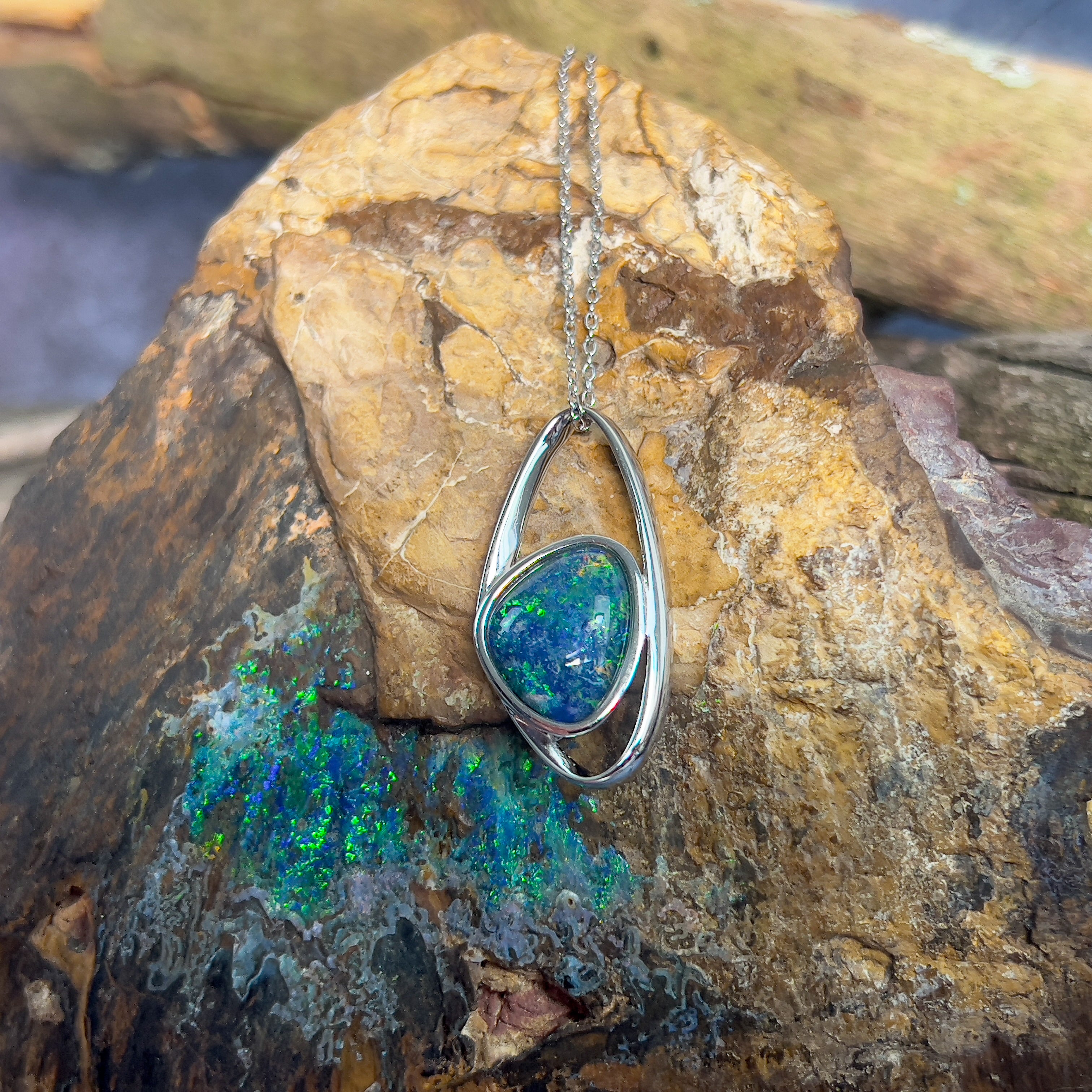 Sterling Silver freeform Opal triplet 30.6x15.1mm pendant - Masterpiece Jewellery Opal & Gems Sydney Australia | Online Shop
